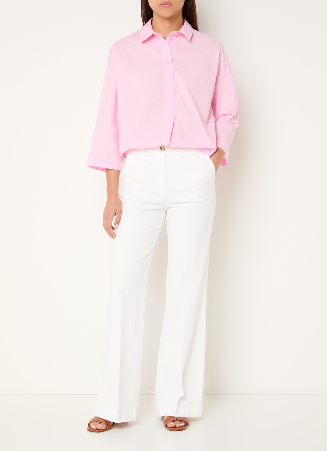 River Woods High waist wide leg broek met steekzakken - voorkant 4 gebroken wit