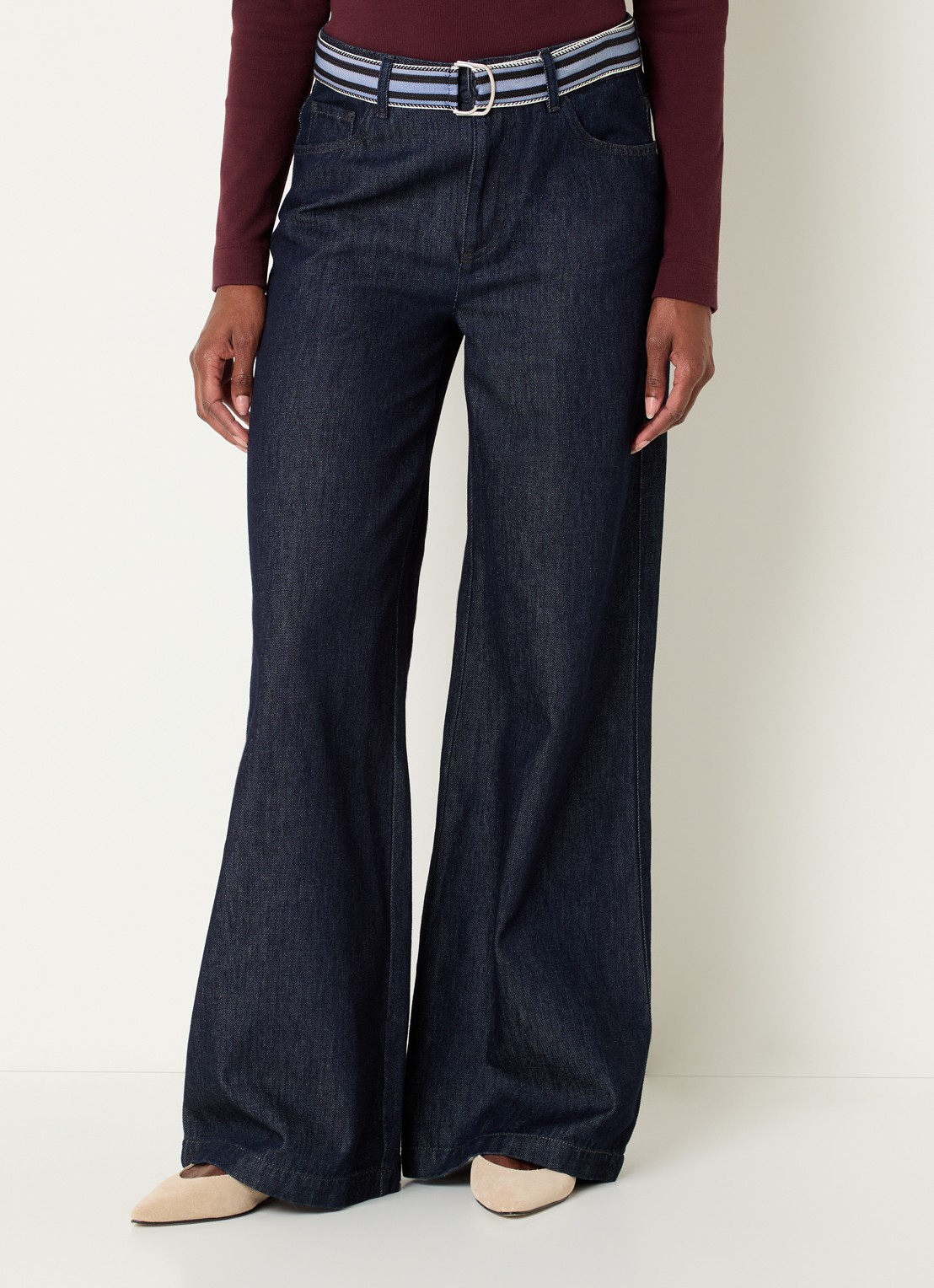 River Woods High waist wide leg jeans met donkere wassing - detail indigo