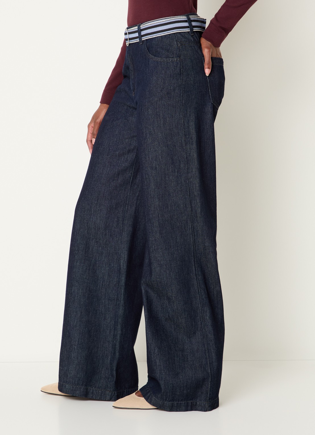 River Woods High waist wide leg jeans met donkere wassing - detail 2 indigo