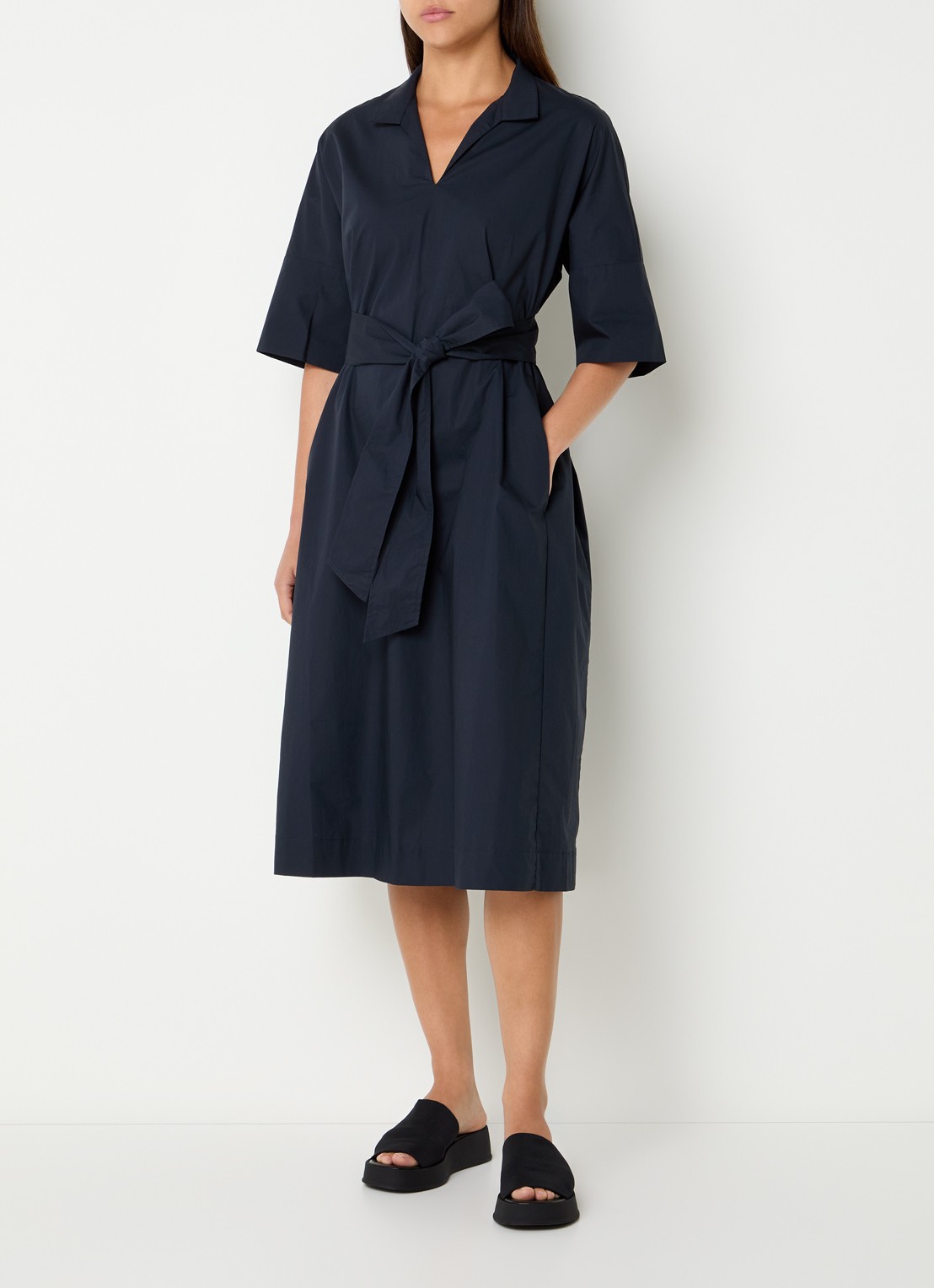 River Woods Maxi tuniekjurk met strikceintuur - detail 3 donkerblauw