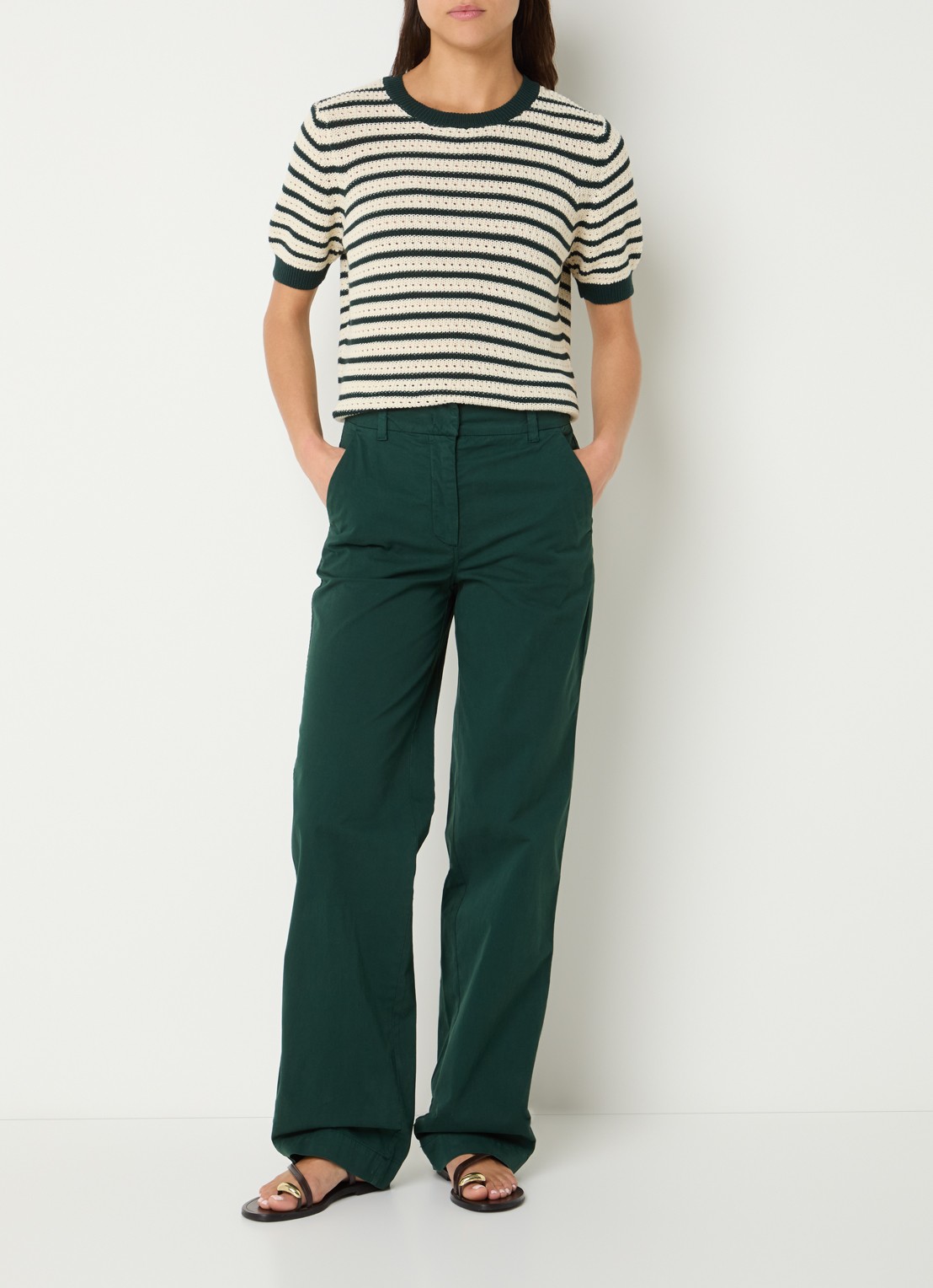 River Woods Mid waist straight fit chino met steekzakken  - voorkant 2 groen