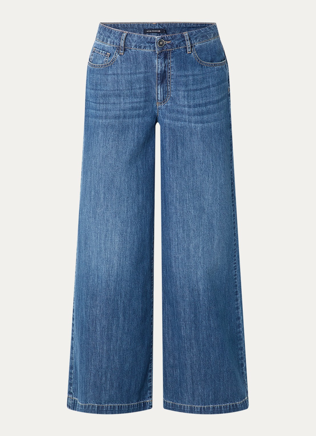 River Woods Mid waist wide fit broek van chambray - voorkant 2 blauw