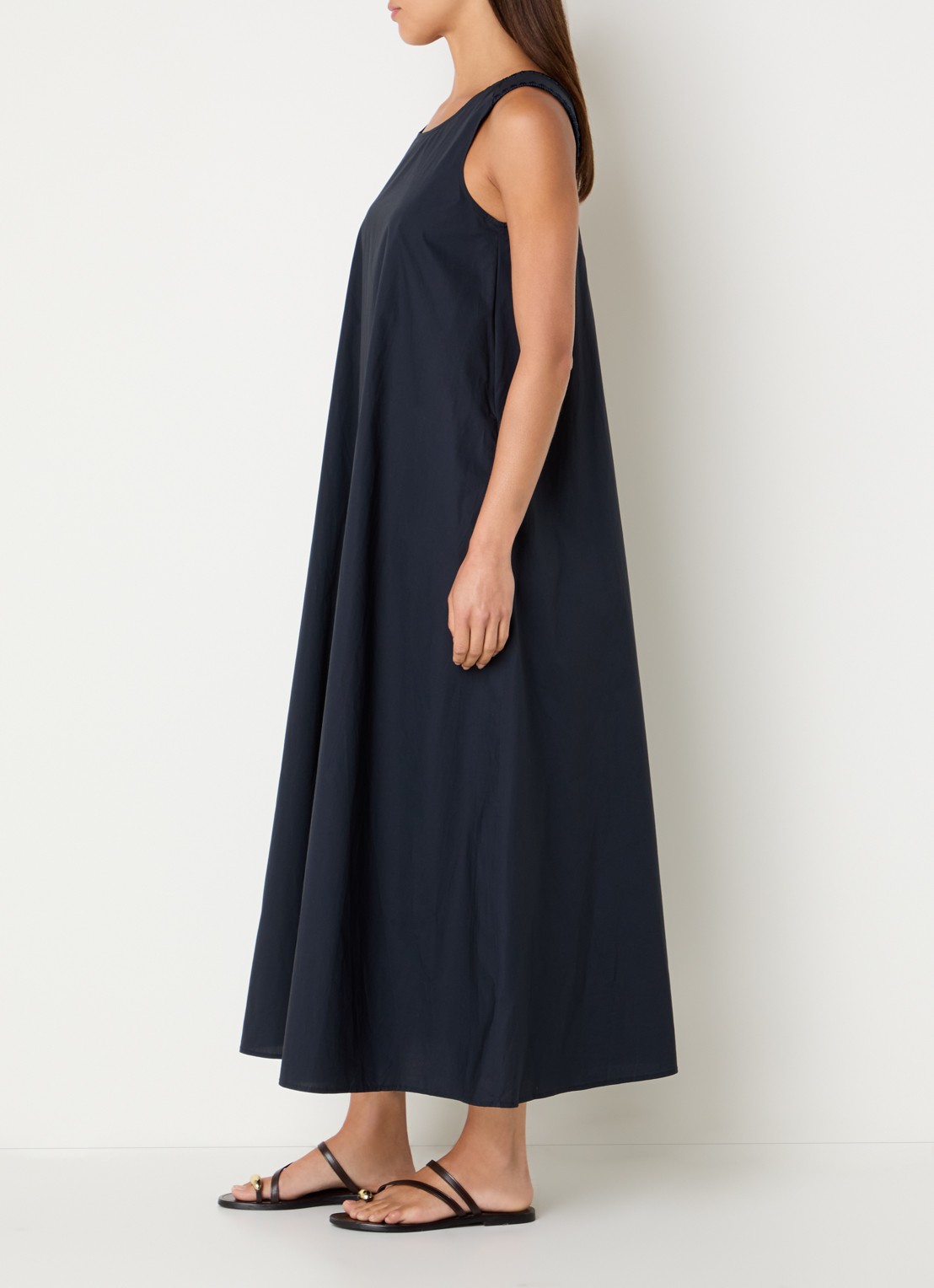 River Woods Midi A-lijn jurk met ronde hals - voorkant 2 donkerblauw
