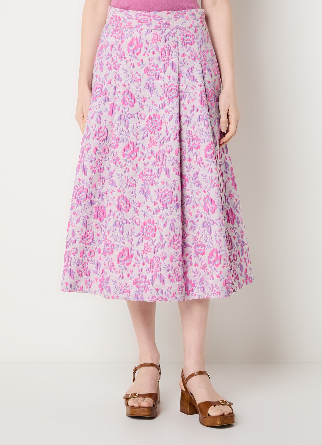 River Woods Midi A-lijn rok met jacquard dessin - detail 4 roze
