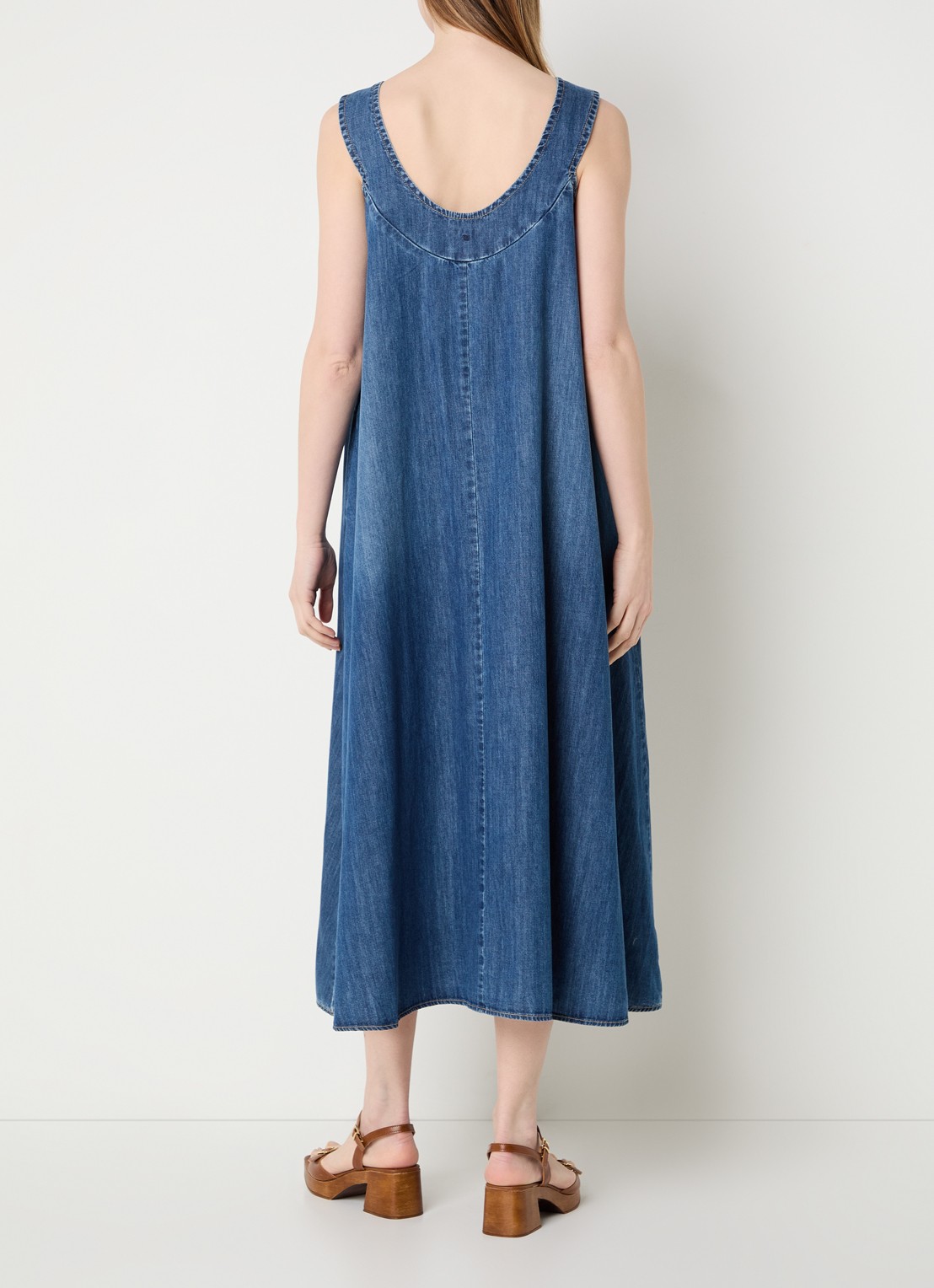 River Woods Midi denim jurk met steekzakken - achterkant blauw