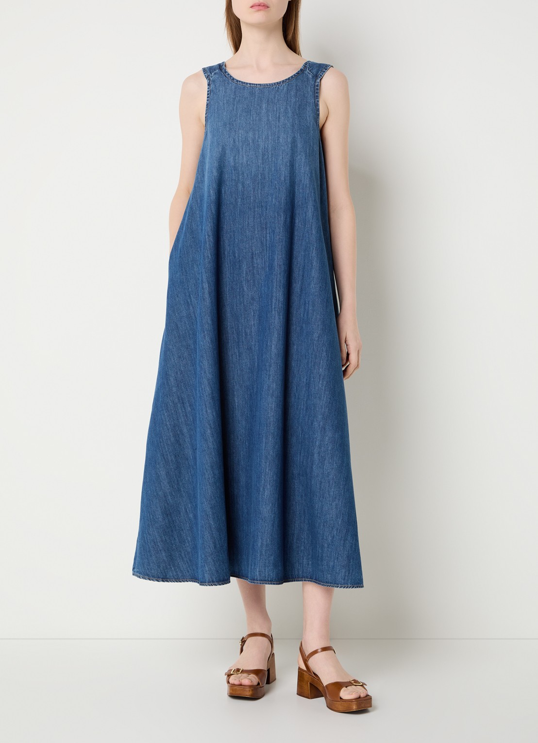 River Woods Midi denim jurk met steekzakken - detail 4 blauw