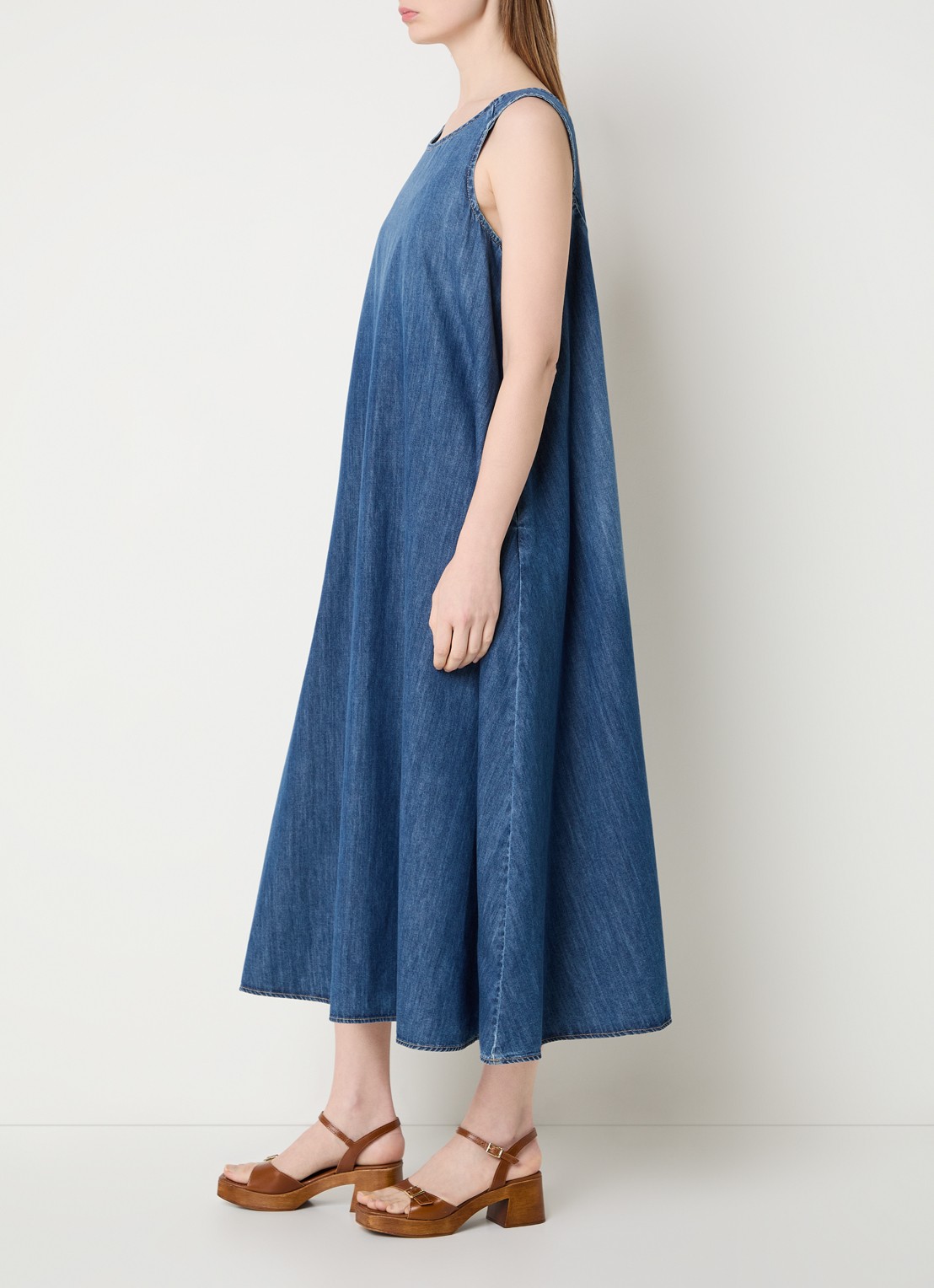 River Woods Midi denim jurk met steekzakken - voorkant 3 blauw