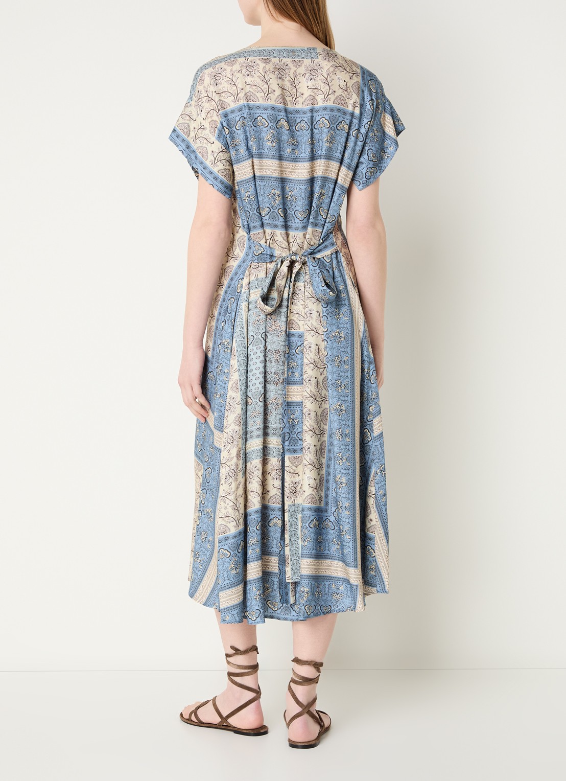 River Woods Midi jurk met print en ceintuur - achterkant 3 blauwgrijs
