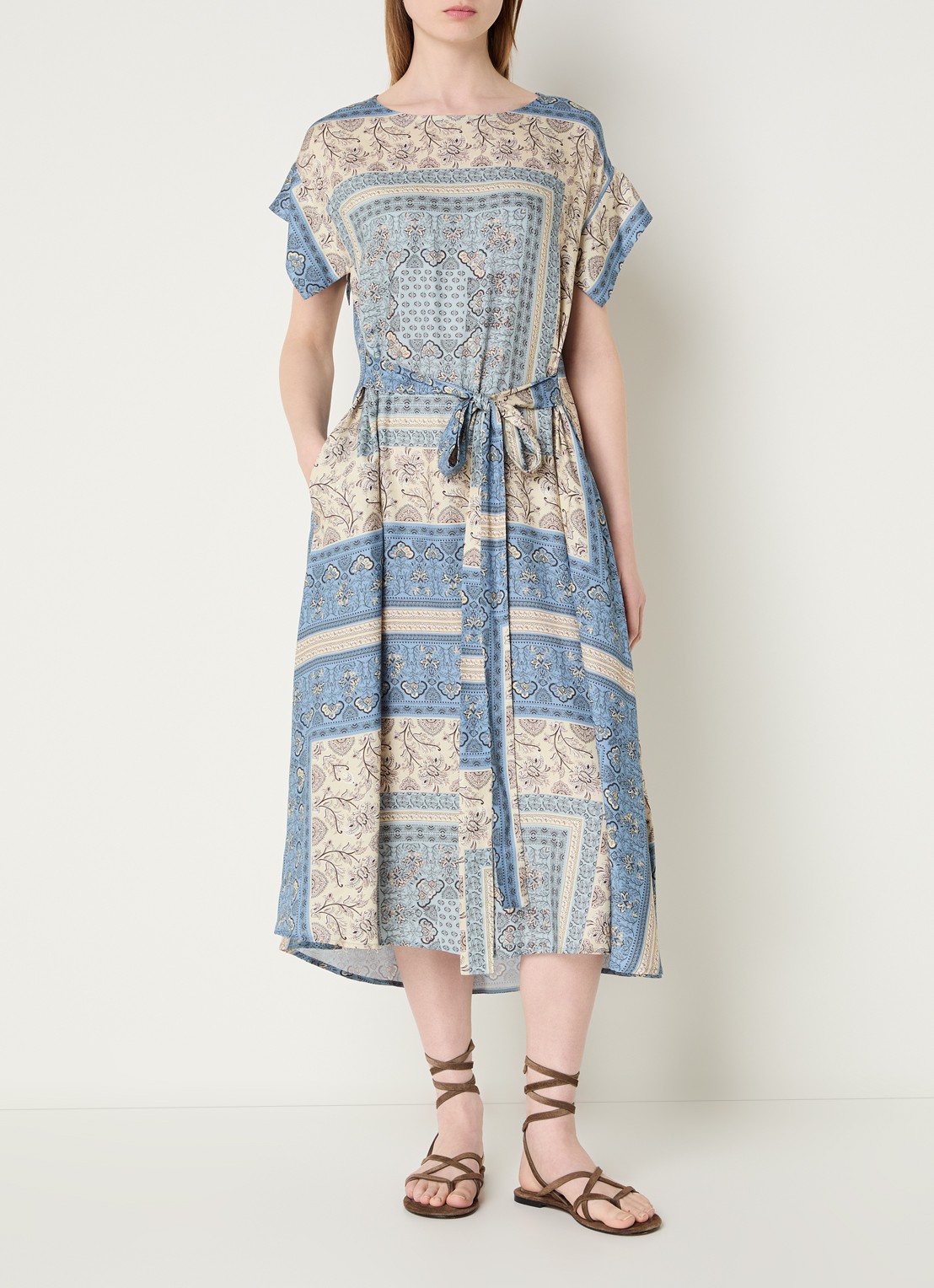 River Woods Midi jurk met print en ceintuur - detail 4 blauwgrijs