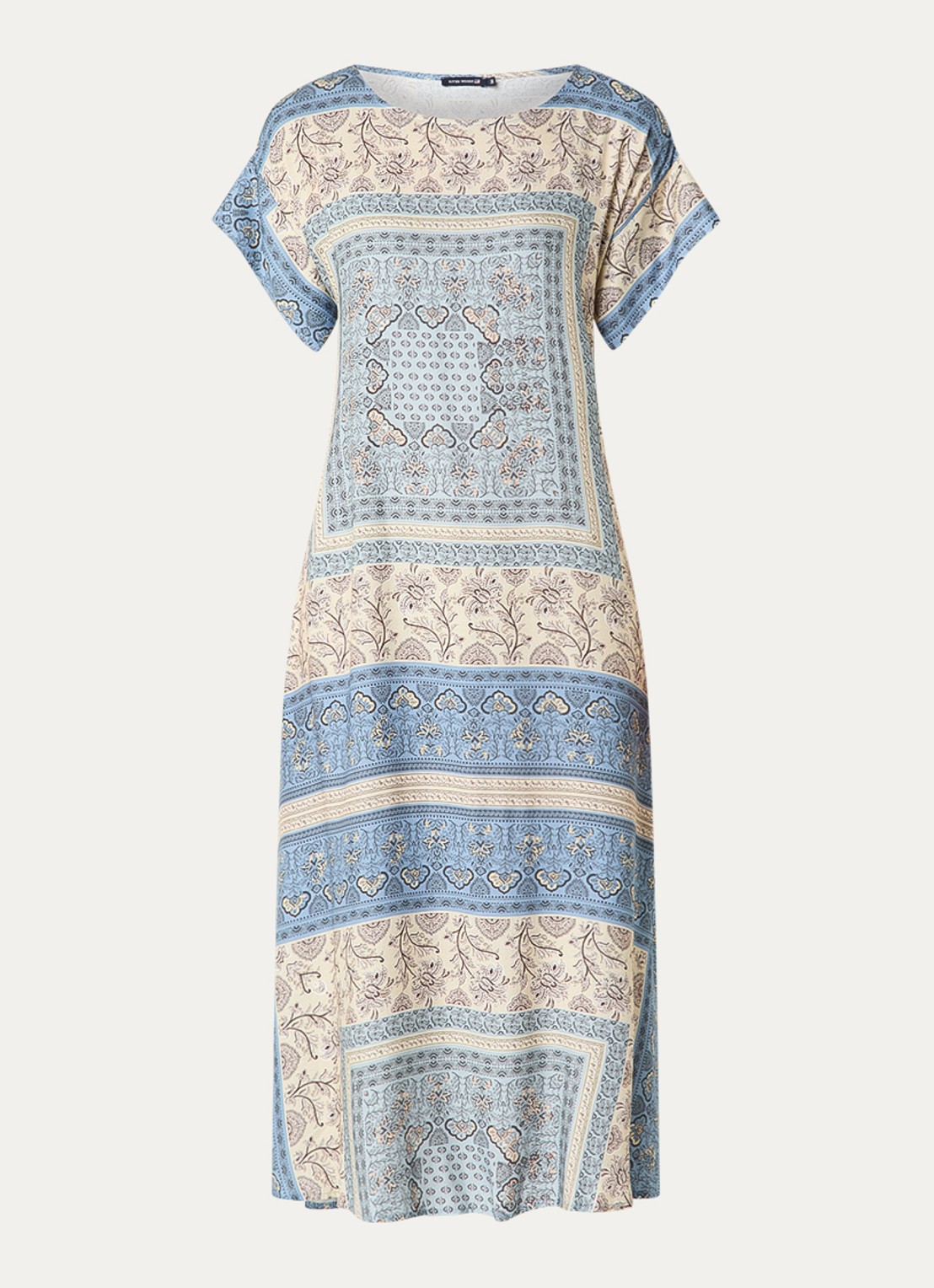 River Woods Midi jurk met print en ceintuur - voorkant blauwgrijs