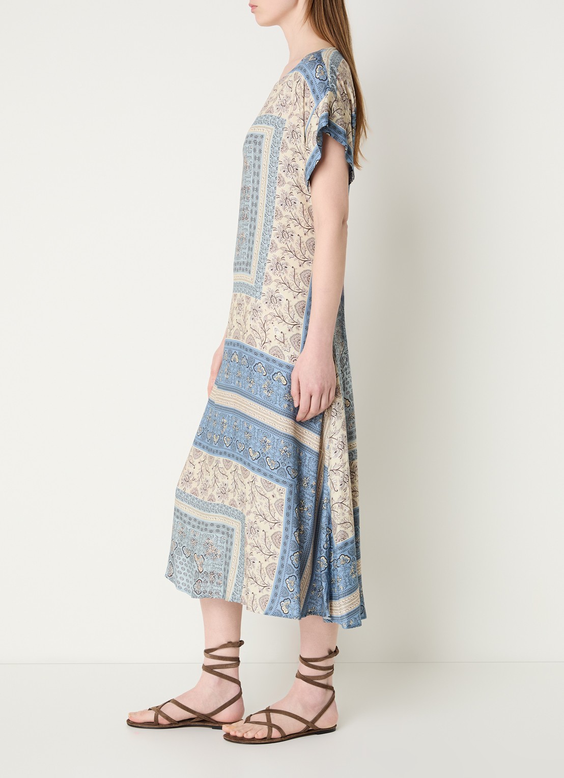River Woods Midi jurk met print en ceintuur - voorkant 2 blauwgrijs