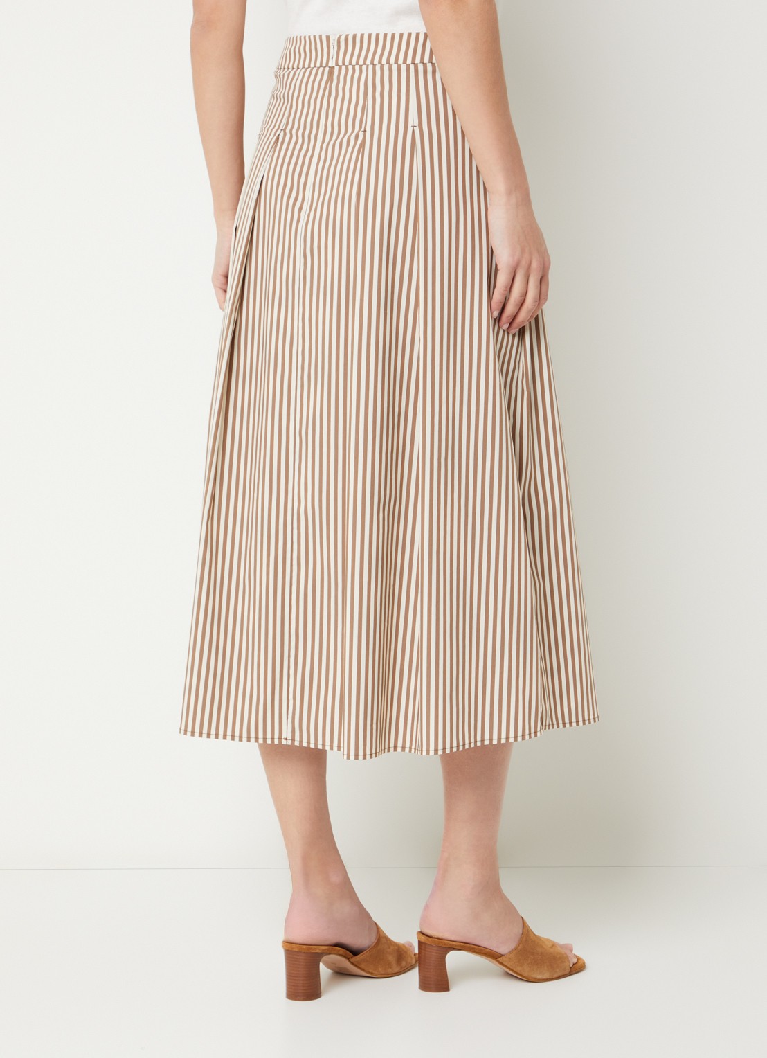 River Woods Midi jurk met streepprint en plooidetail - achterkant 4 lichtbruin