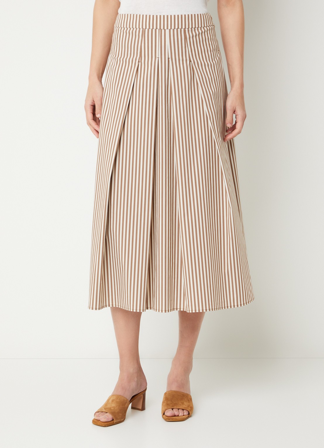River Woods Midi jurk met streepprint en plooidetail - detail lichtbruin