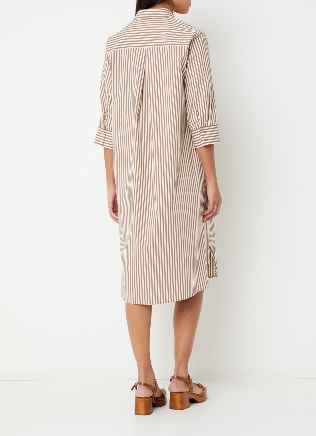 River Woods Midi jurk met streepprint - achterkant 3 lichtbruin