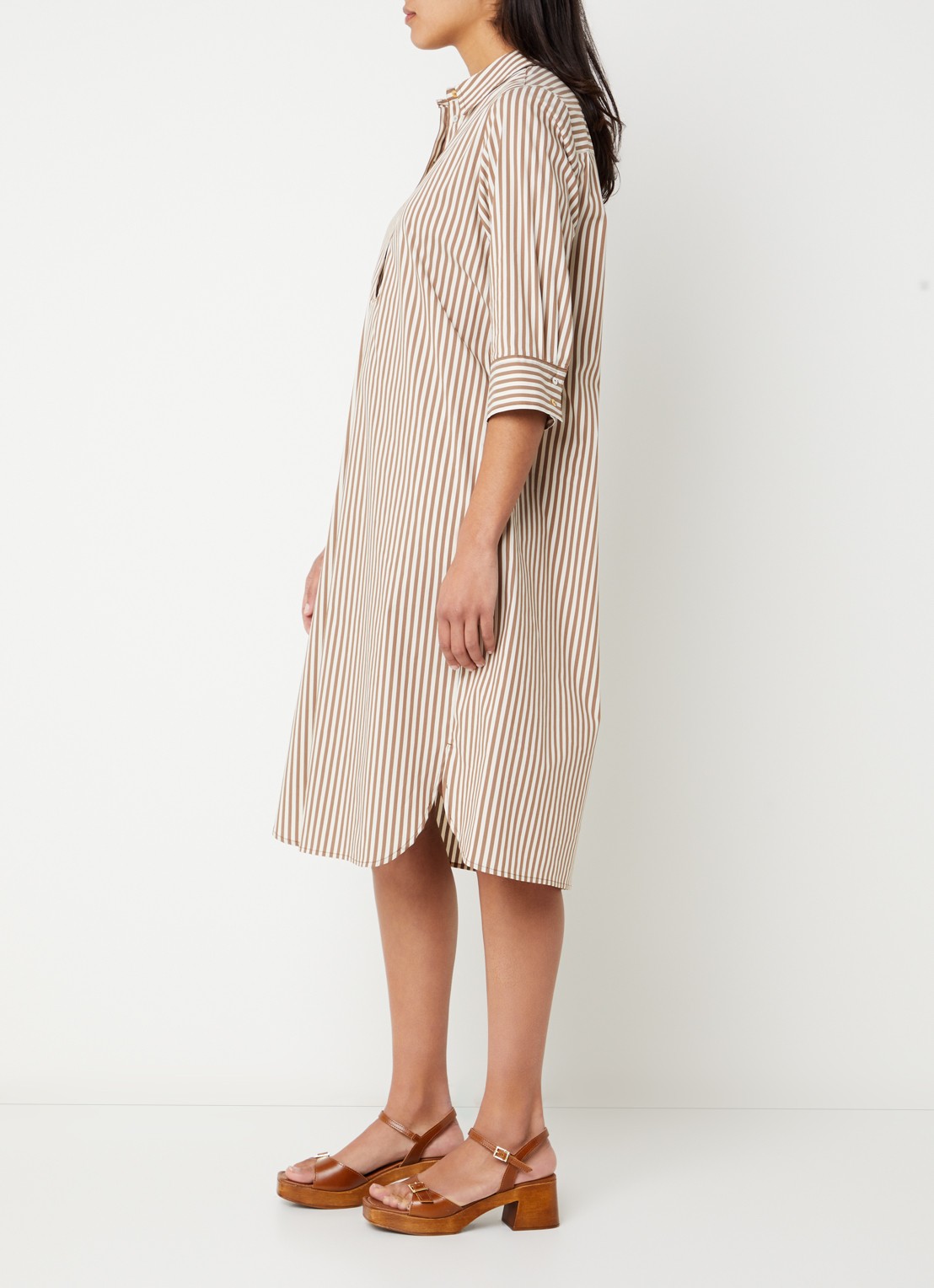 River Woods Midi jurk met streepprint - voorkant 2 lichtbruin