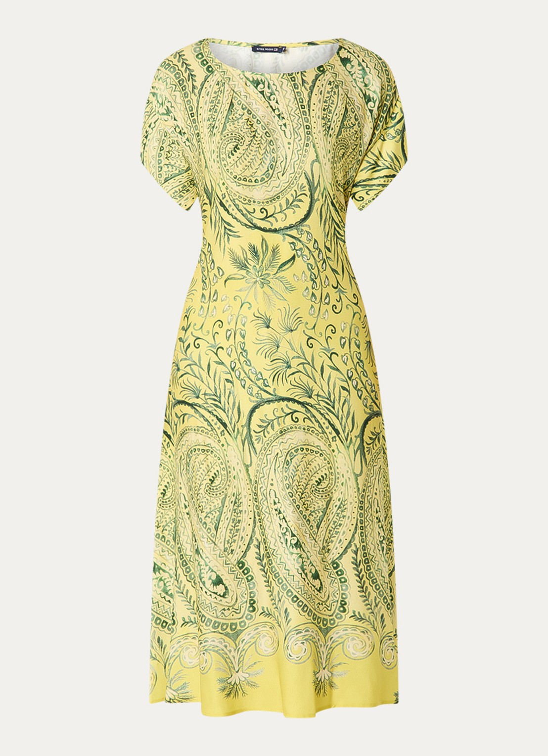 River Woods Midi jurk met strikceintuur en print - voorkant 2 neongeel
