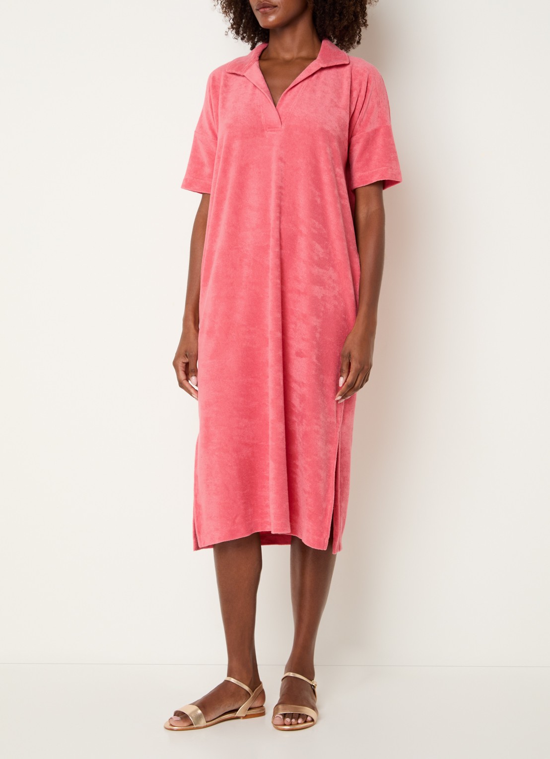 River Woods Midi jurk van badstof met polokraag - detail 4 roze