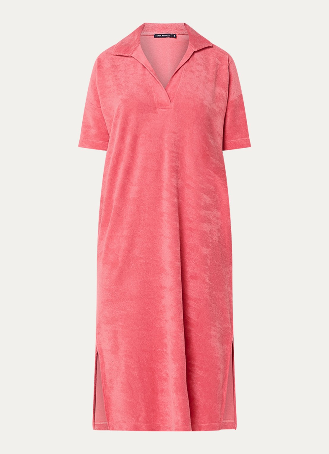 River Woods Midi jurk van badstof met polokraag - voorkant roze