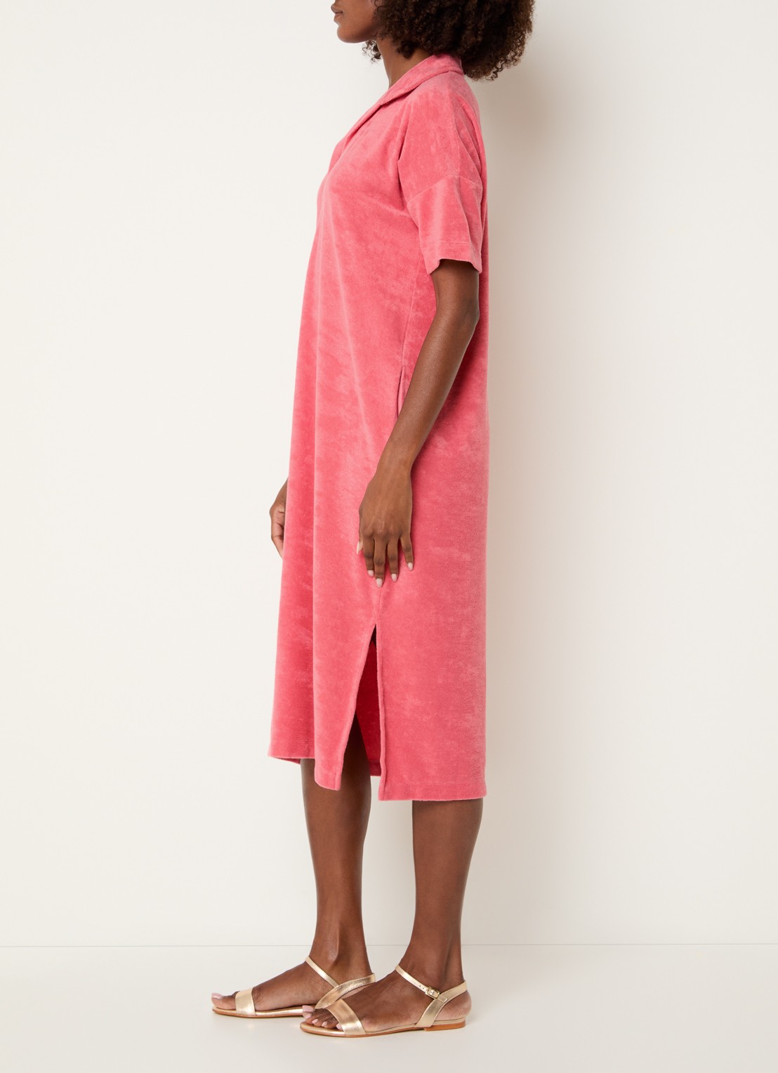 River Woods Midi jurk van badstof met polokraag - voorkant 2 roze