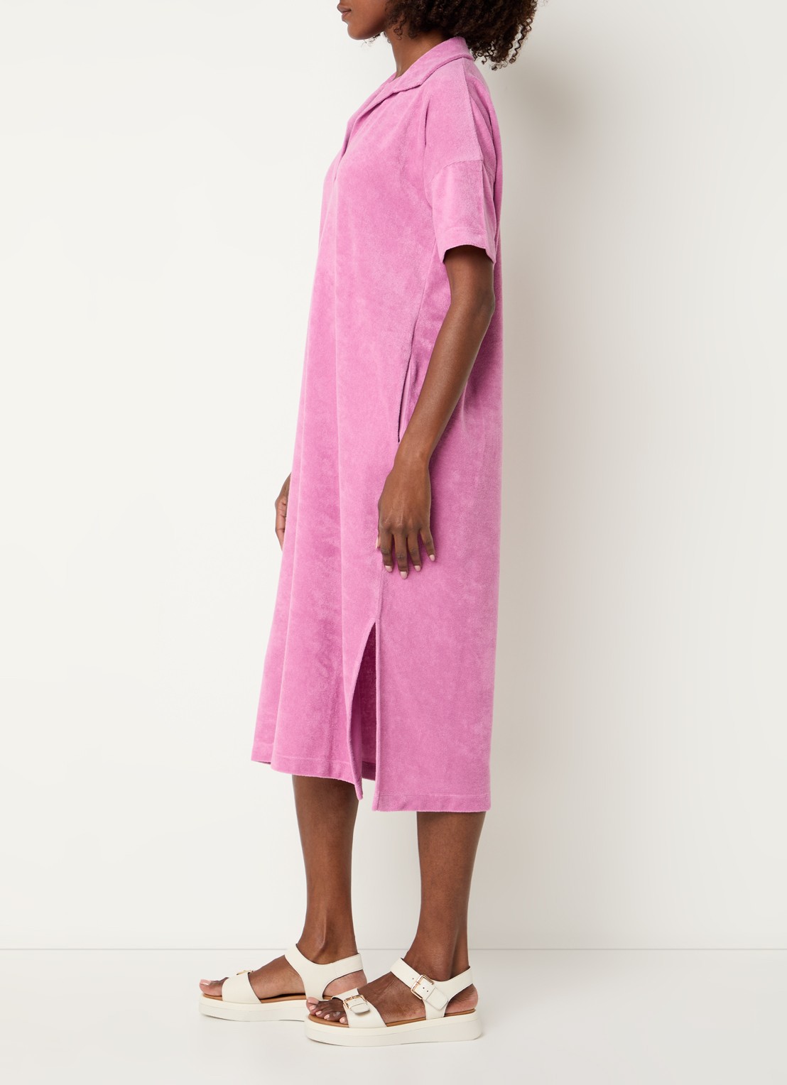 River Woods Midi jurk van badstof met polokraag - voorkant 3 fuchsia