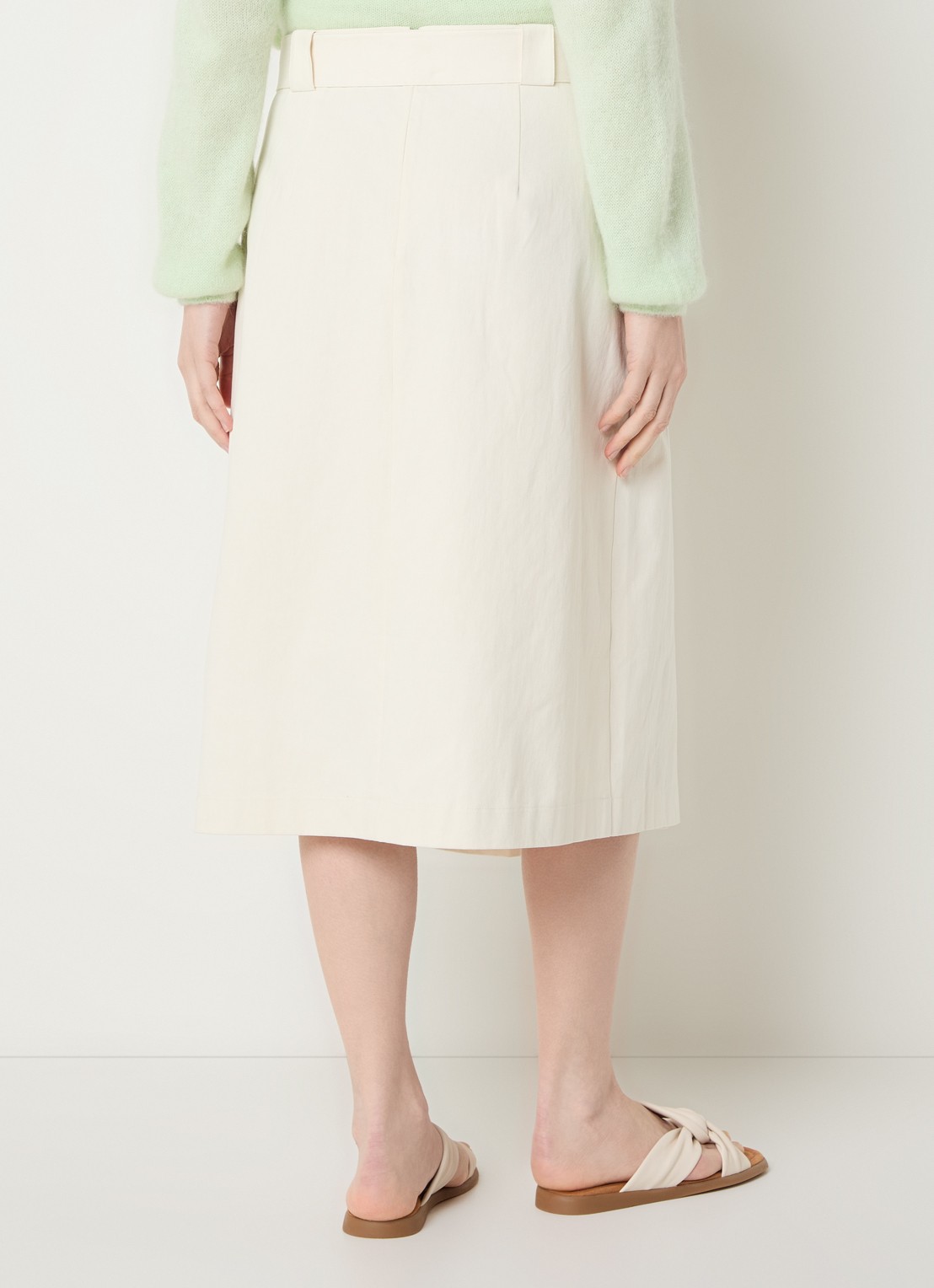 River Woods Midi rok met plooidetail en ceintuur - achterkant gebroken wit