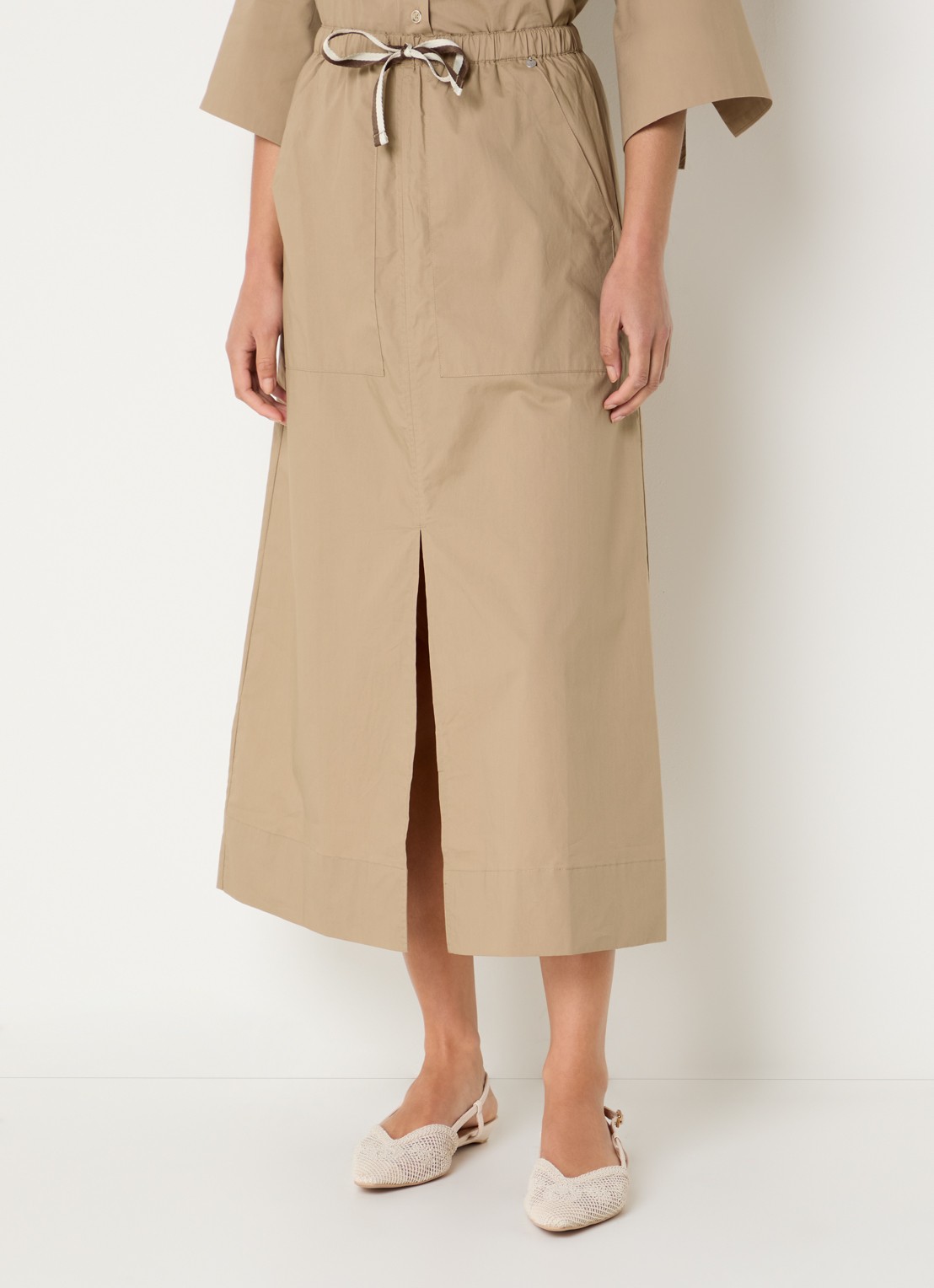 River Woods Midi rok met split - detail 2 camel