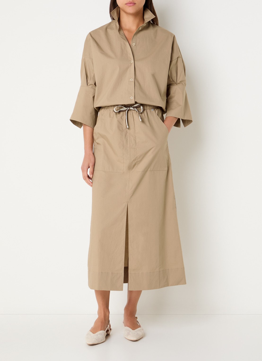 River Woods Midi rok met split - voorkant 4 camel