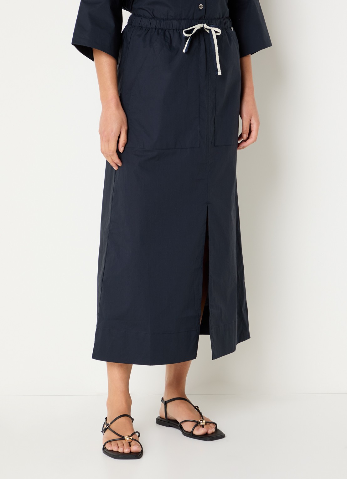 River Woods Midi rok met split - detail 4 donkerblauw