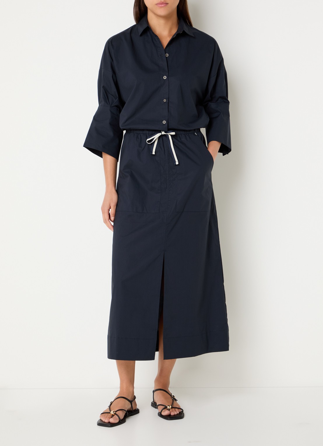 River Woods Midi rok met split - voorkant 3 donkerblauw