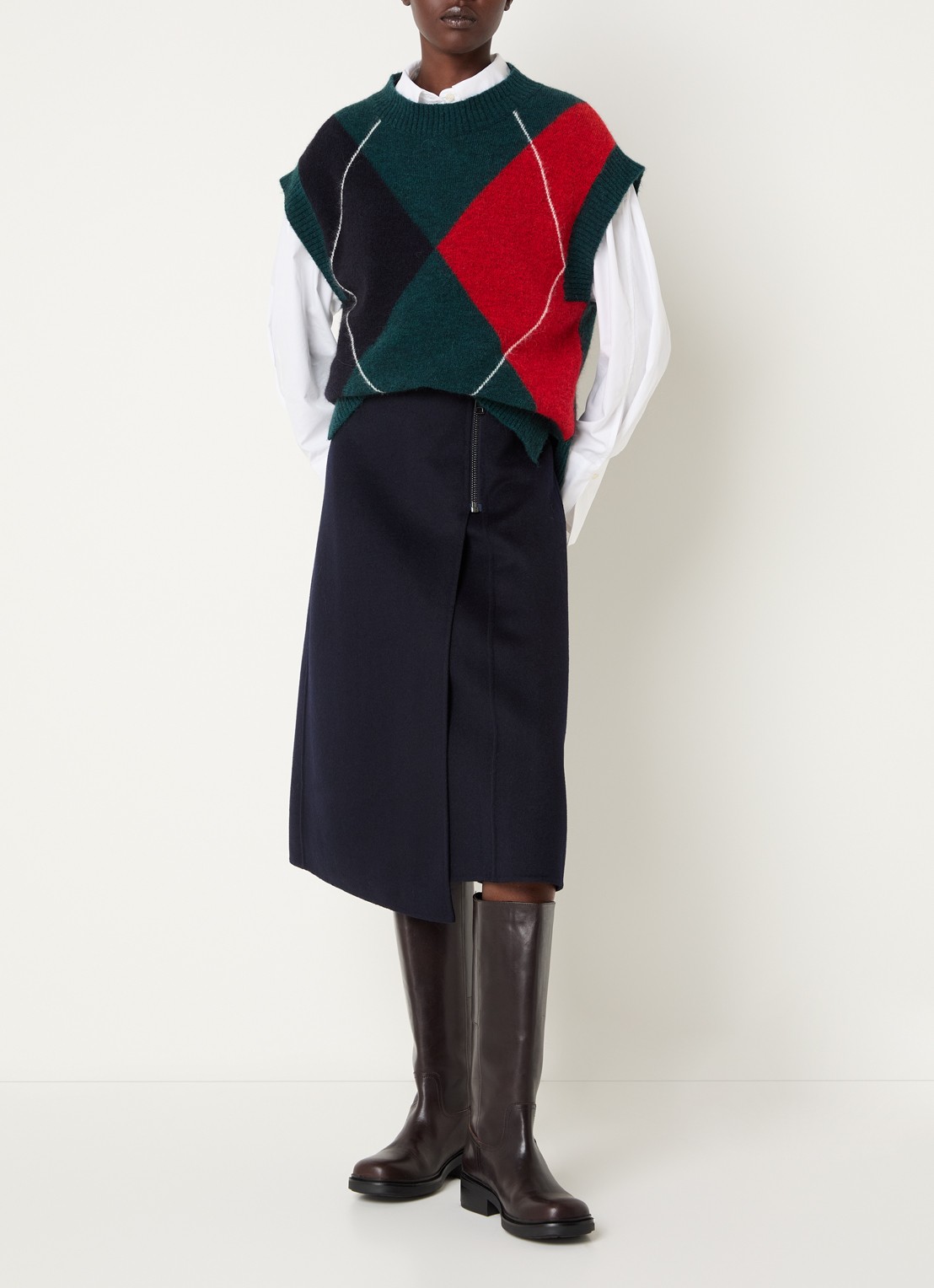 River Woods Midi rok met split - voorkant 3 donkerblauw