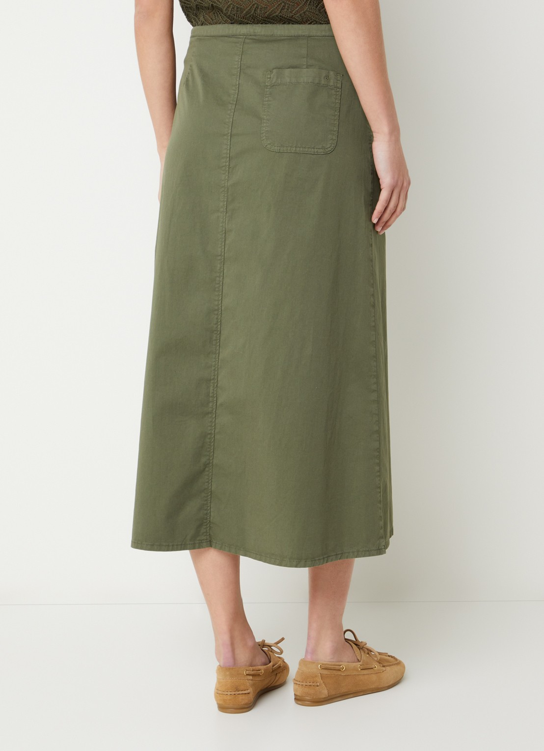 River Woods Midi rok met steekzakken - achterkant 4 legergroen