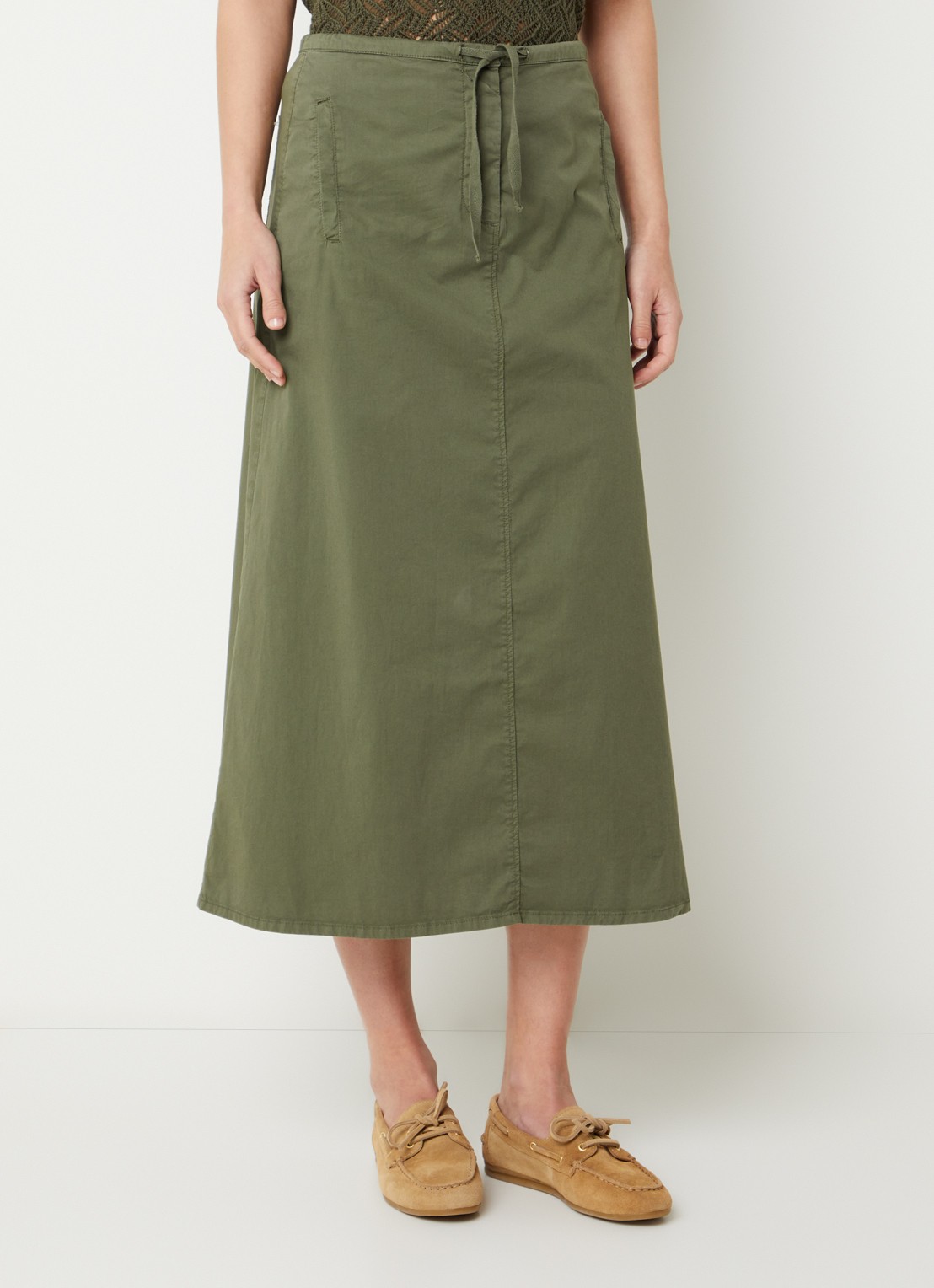 River Woods Midi rok met steekzakken - detail 3 legergroen