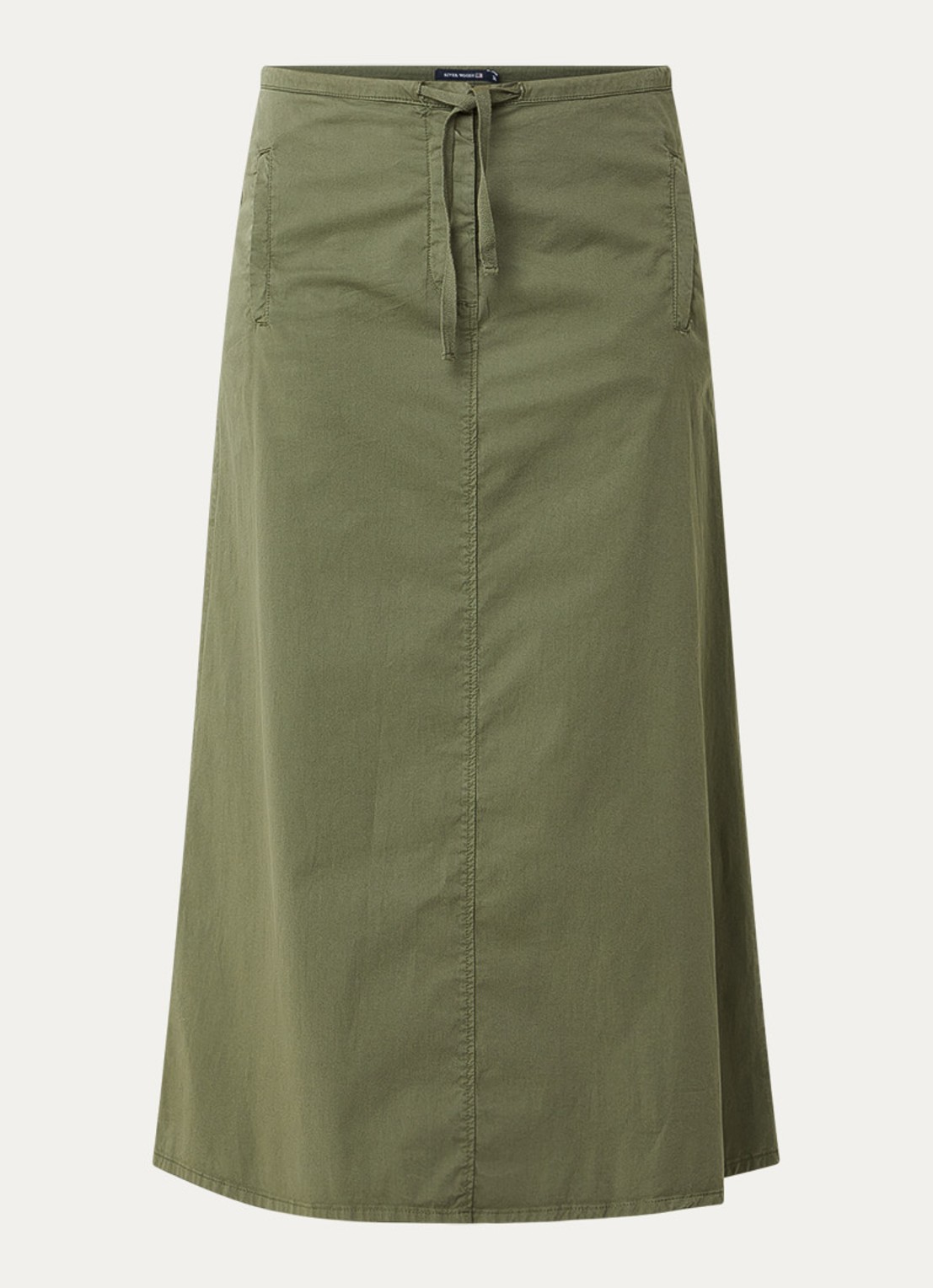 River Woods Midi rok met steekzakken - voorkant legergroen