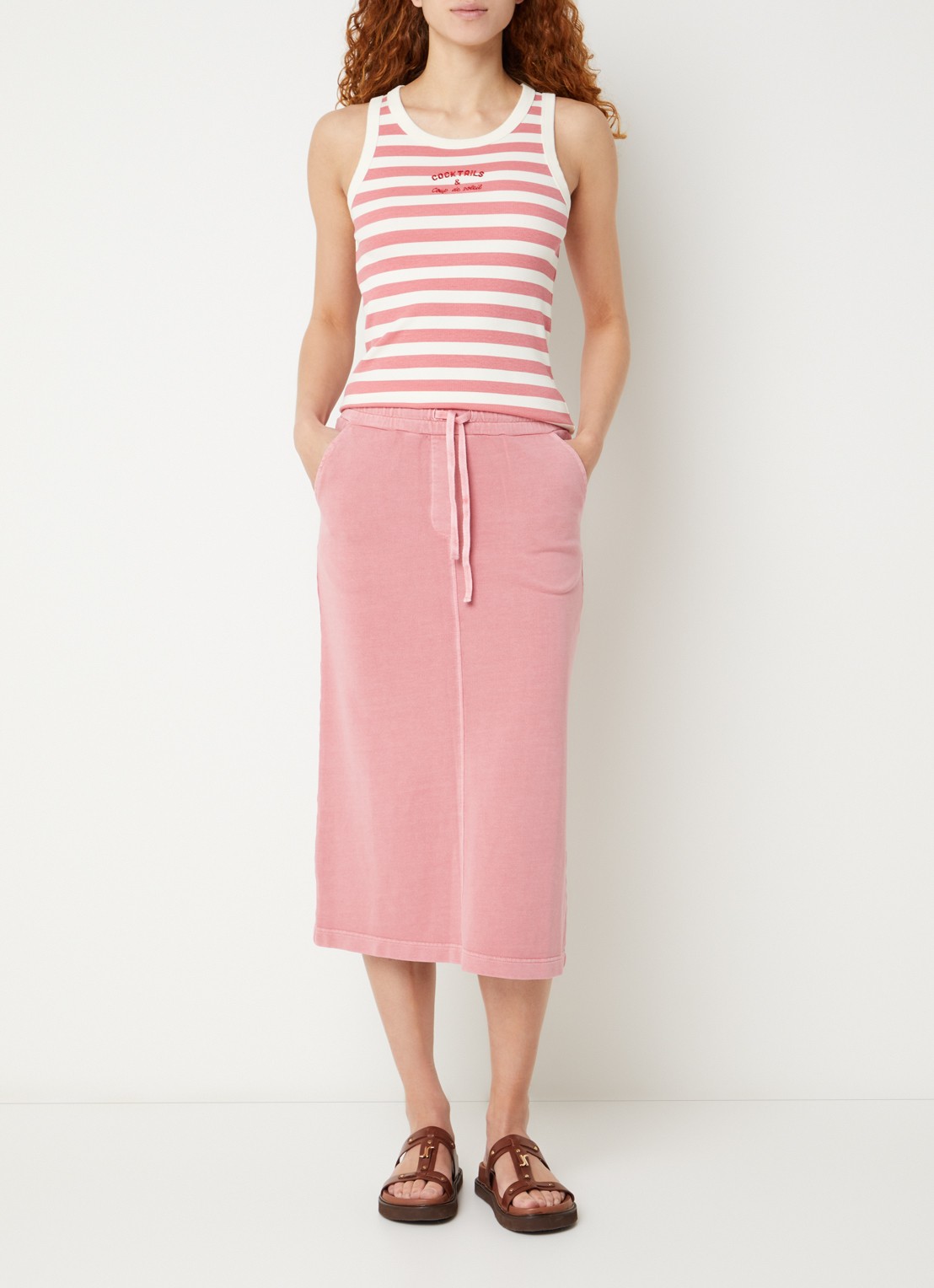 River Woods Midi rok met steekzakken - voorkant 2 roze