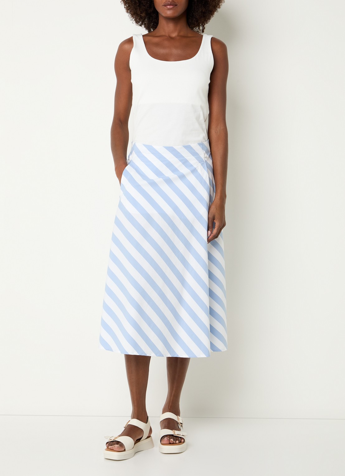 River Woods Midi rok met streepprint - voorkant 3 lichtblauw