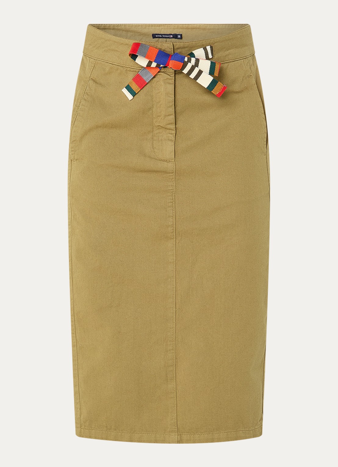River Woods Midi rok van denim met steekzakken - voorkant mosgroen