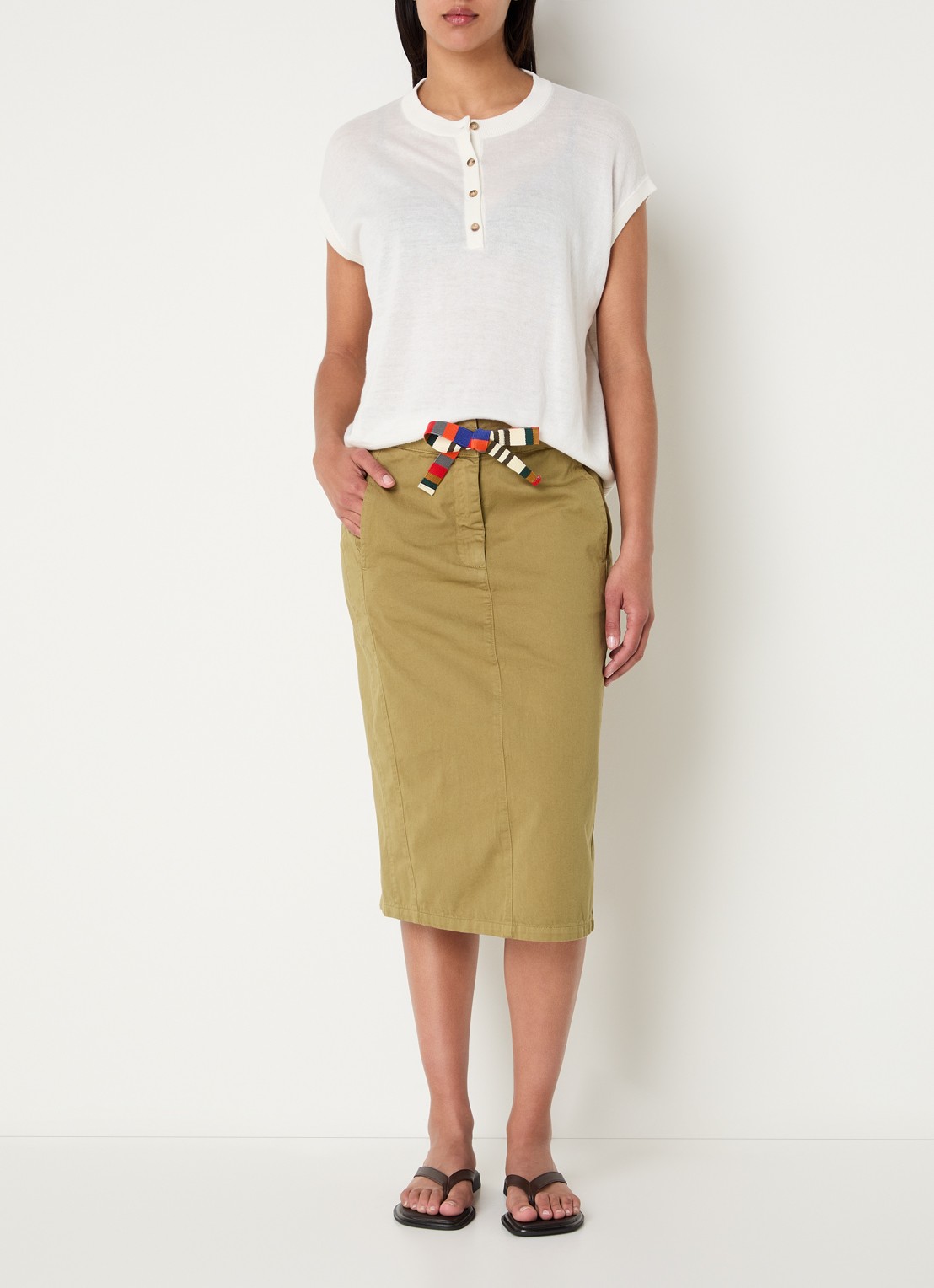 River Woods Midi rok van denim met steekzakken - voorkant 2 mosgroen