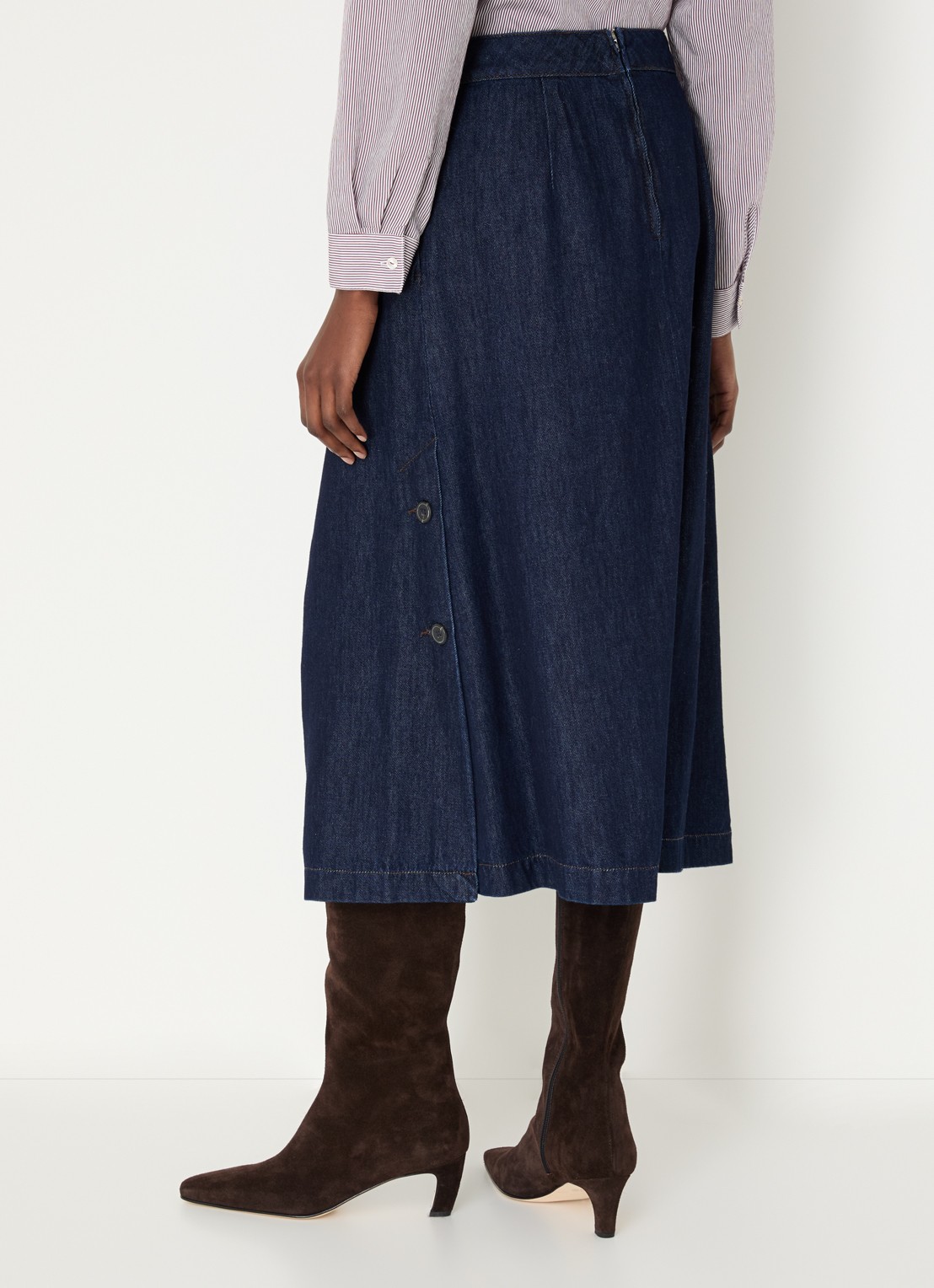 River Woods Midi spijkerrok met plooidetail - achterkant indigo
