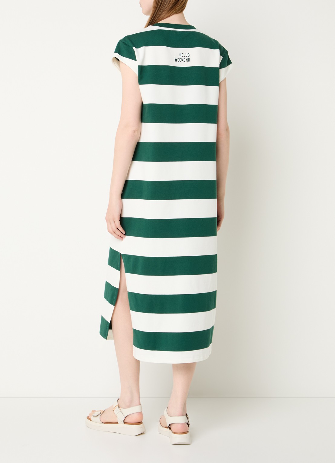 River Woods Midi T-shirt jurk met streepprint - achterkant groen