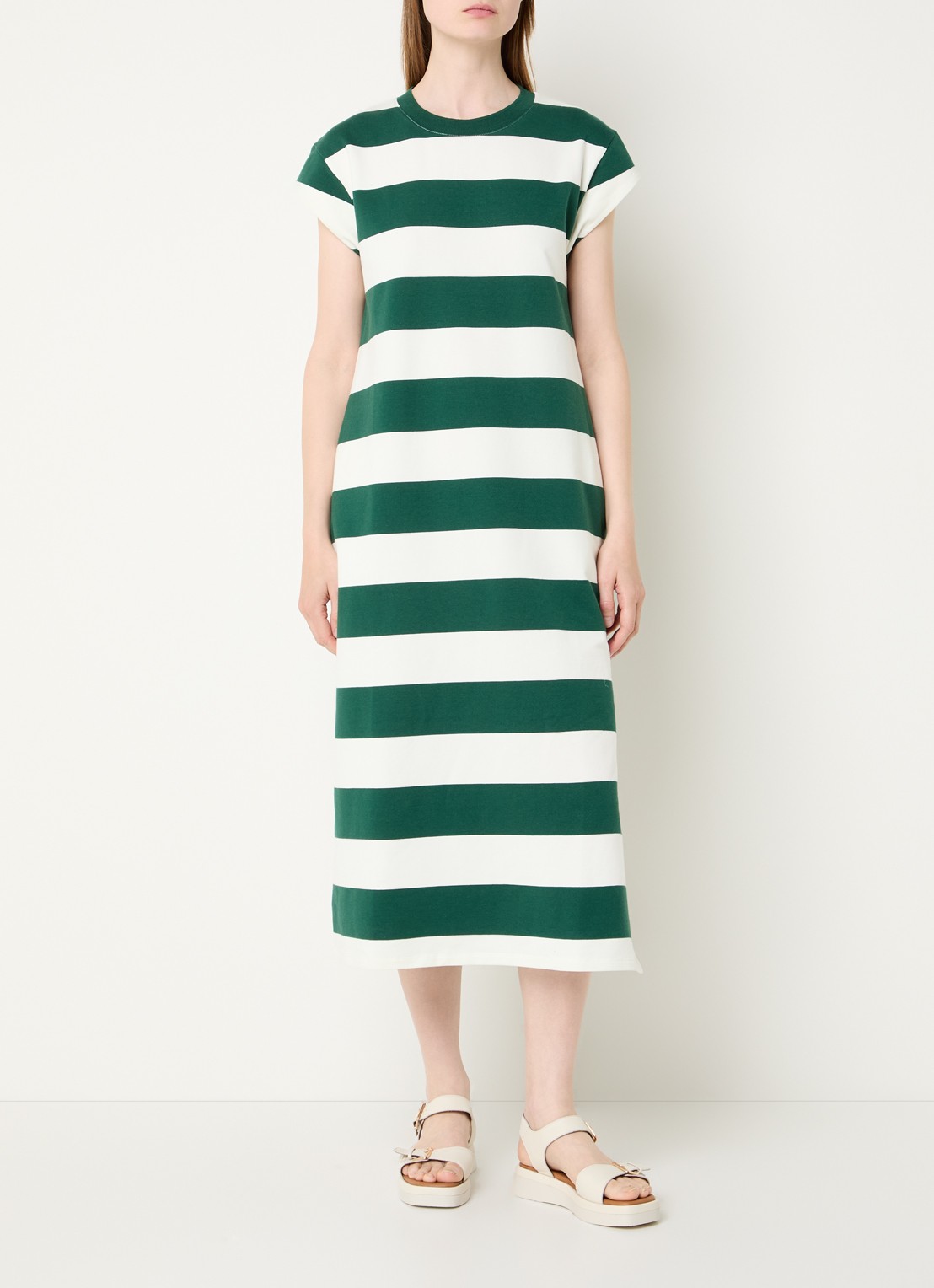 River Woods Midi T-shirt jurk met streepprint - detail 4 groen