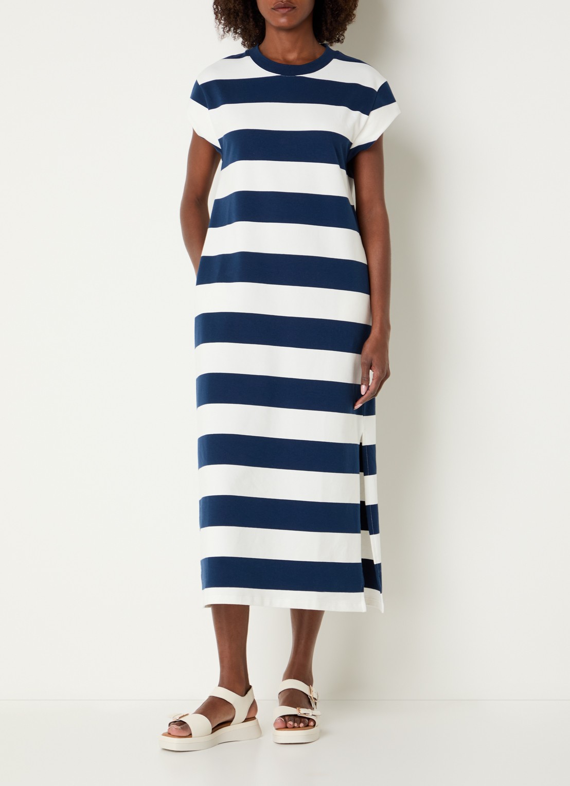 River Woods Midi T-shirt jurk met streepprint - detail rood