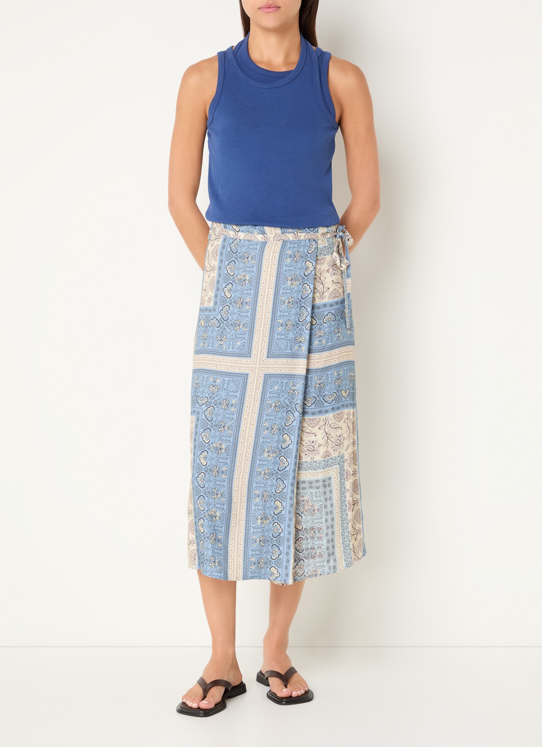 River Woods Midi wikkelrok met print - voorkant 2 blauw