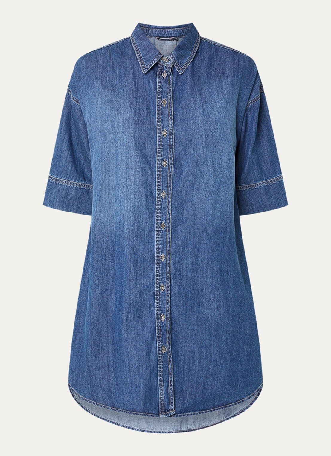 River Woods Mini A-lijn blousejurk van denim - voorkant 3 indigo