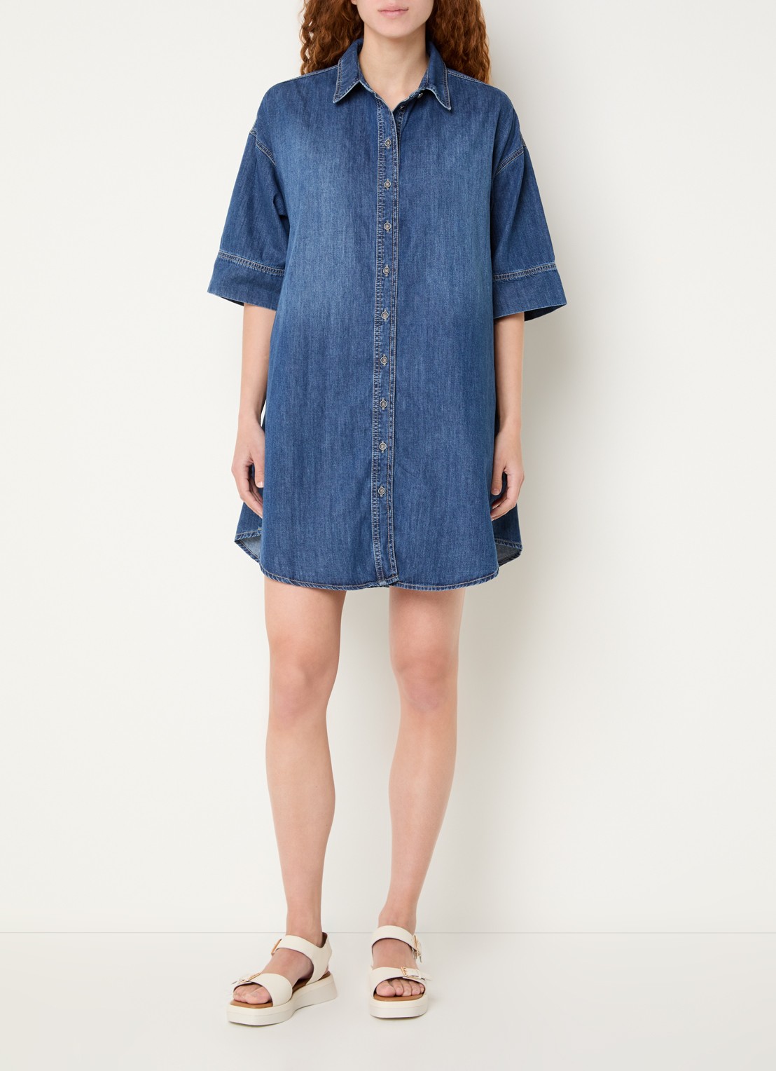 River Woods Mini A-lijn blousejurk van denim - voorkant 4 indigo