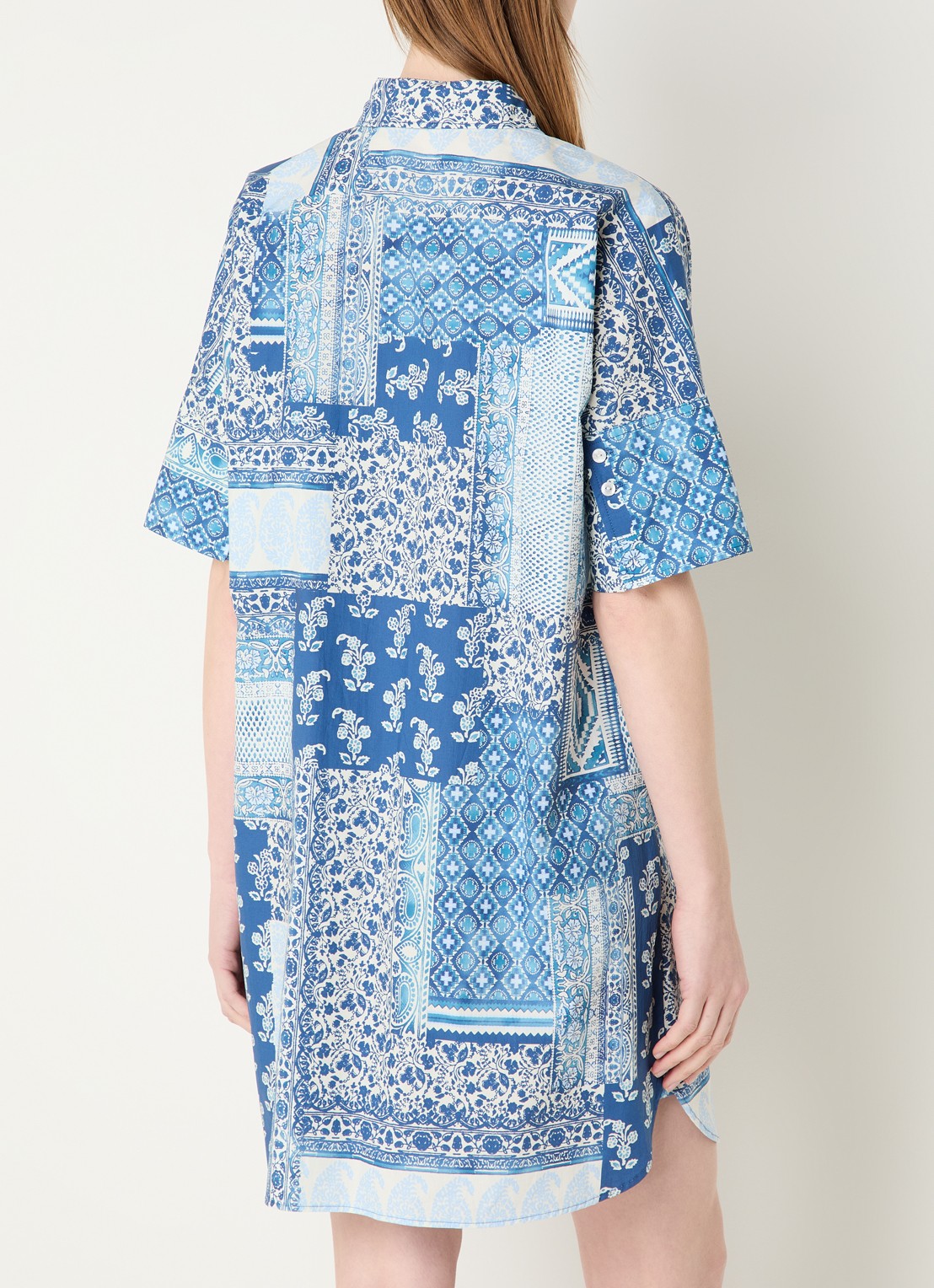 River Woods Mini blouse jurk met print en kraag - achterkant donkerblauw