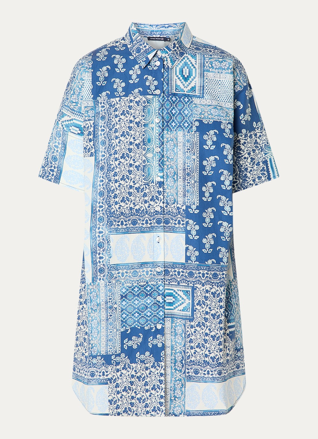 River Woods Mini blouse jurk met print en kraag - voorkant 2 donkerblauw
