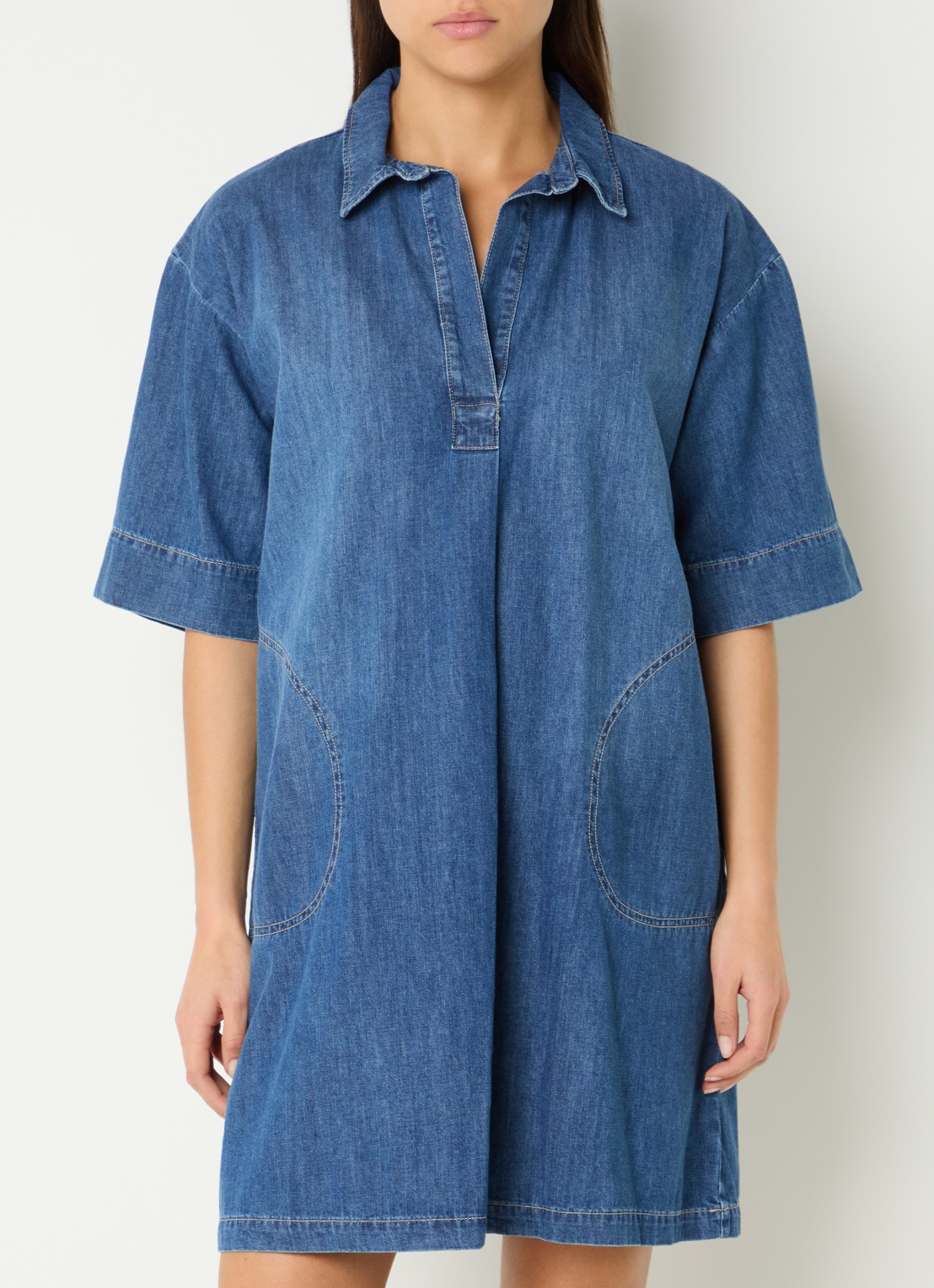 River Woods Mini denim jurk met steekzakken - detail indigo