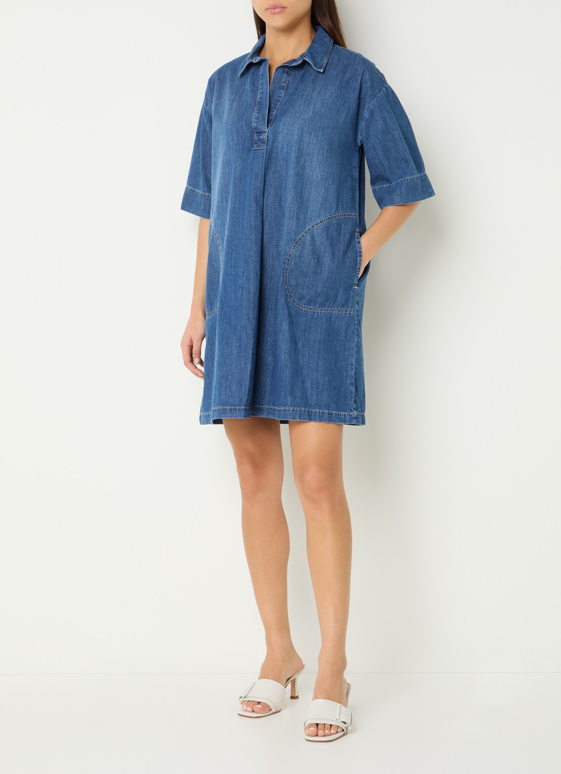 River Woods Mini denim jurk met steekzakken - voorkant 3 indigo