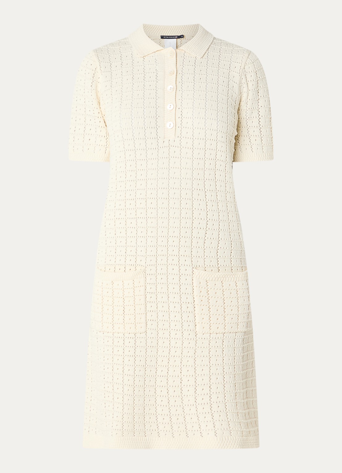 River Woods Mini jurk van crochet met opgestikte zakken - voorkant 3 gebroken wit