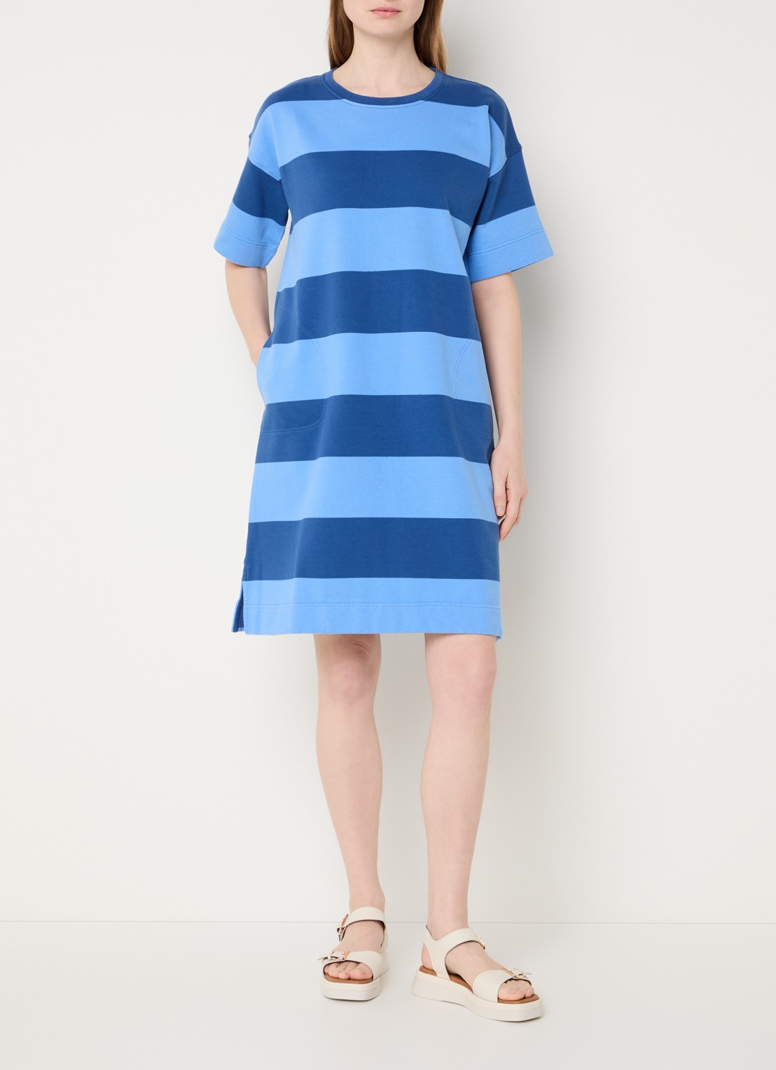 River Woods Mini jurk van sweatstof met streepprint - voorkant 2 blauw